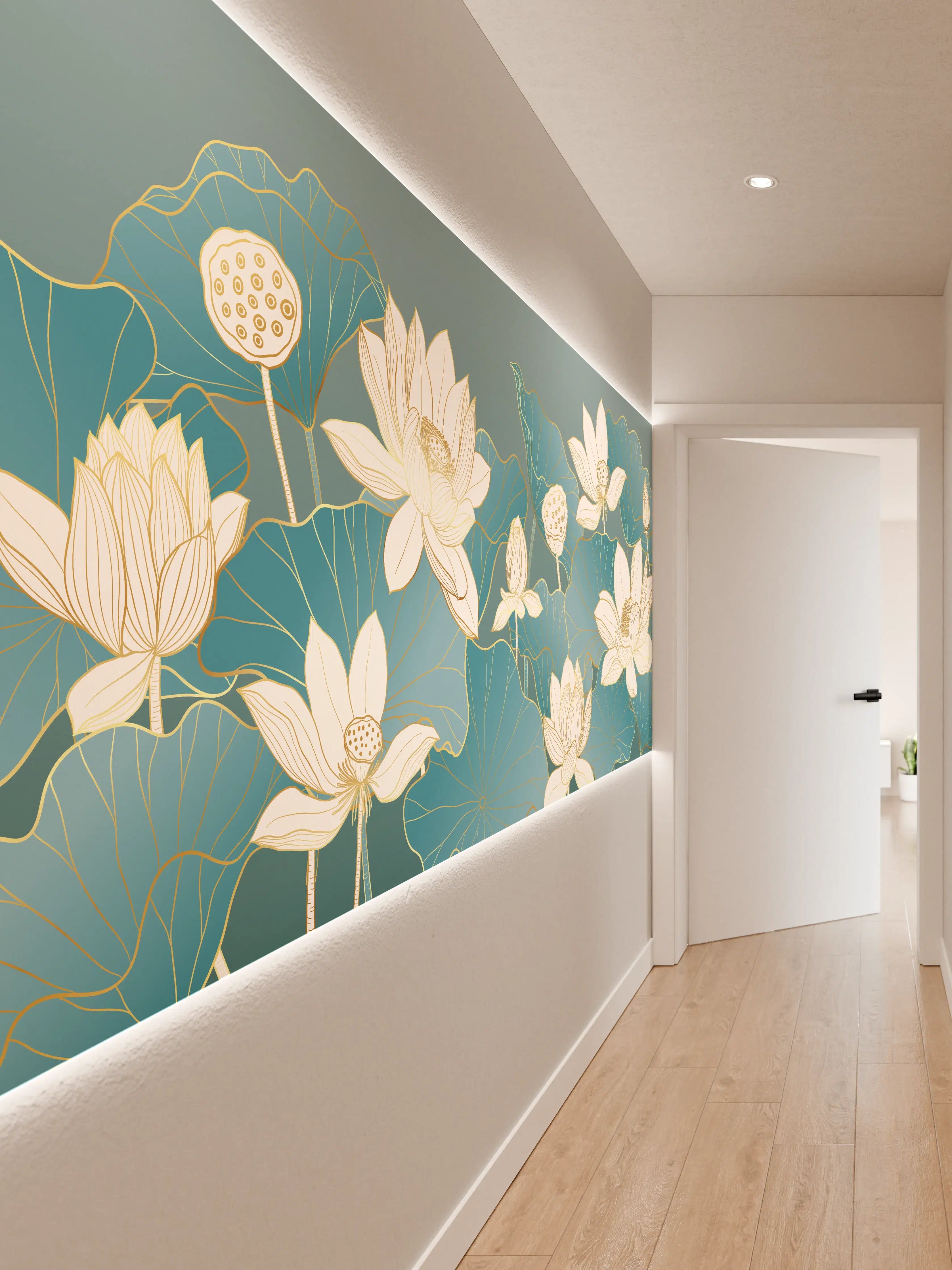 Wandverkleidung Flur - Graue Lotus im stillen Wasser