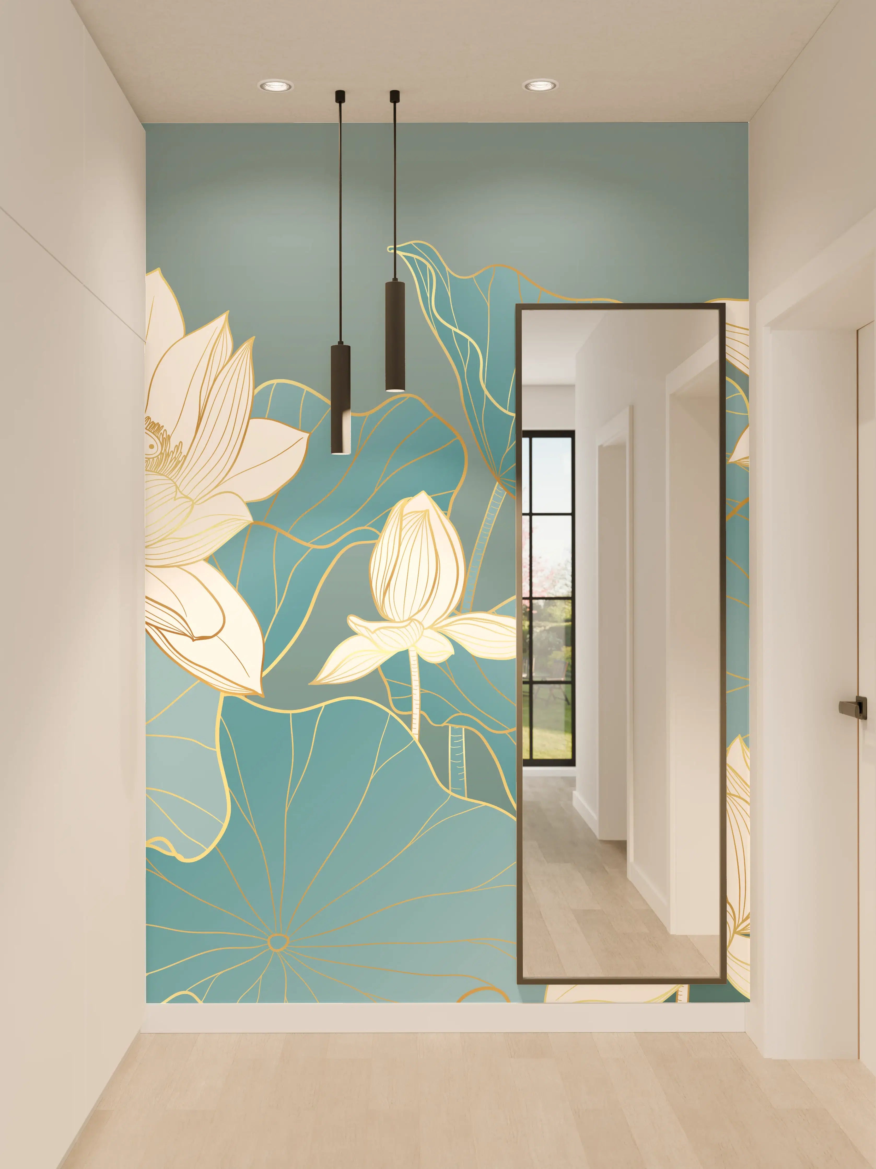 Wandverkleidung Flur - Graue Lotus im stillen Wasser