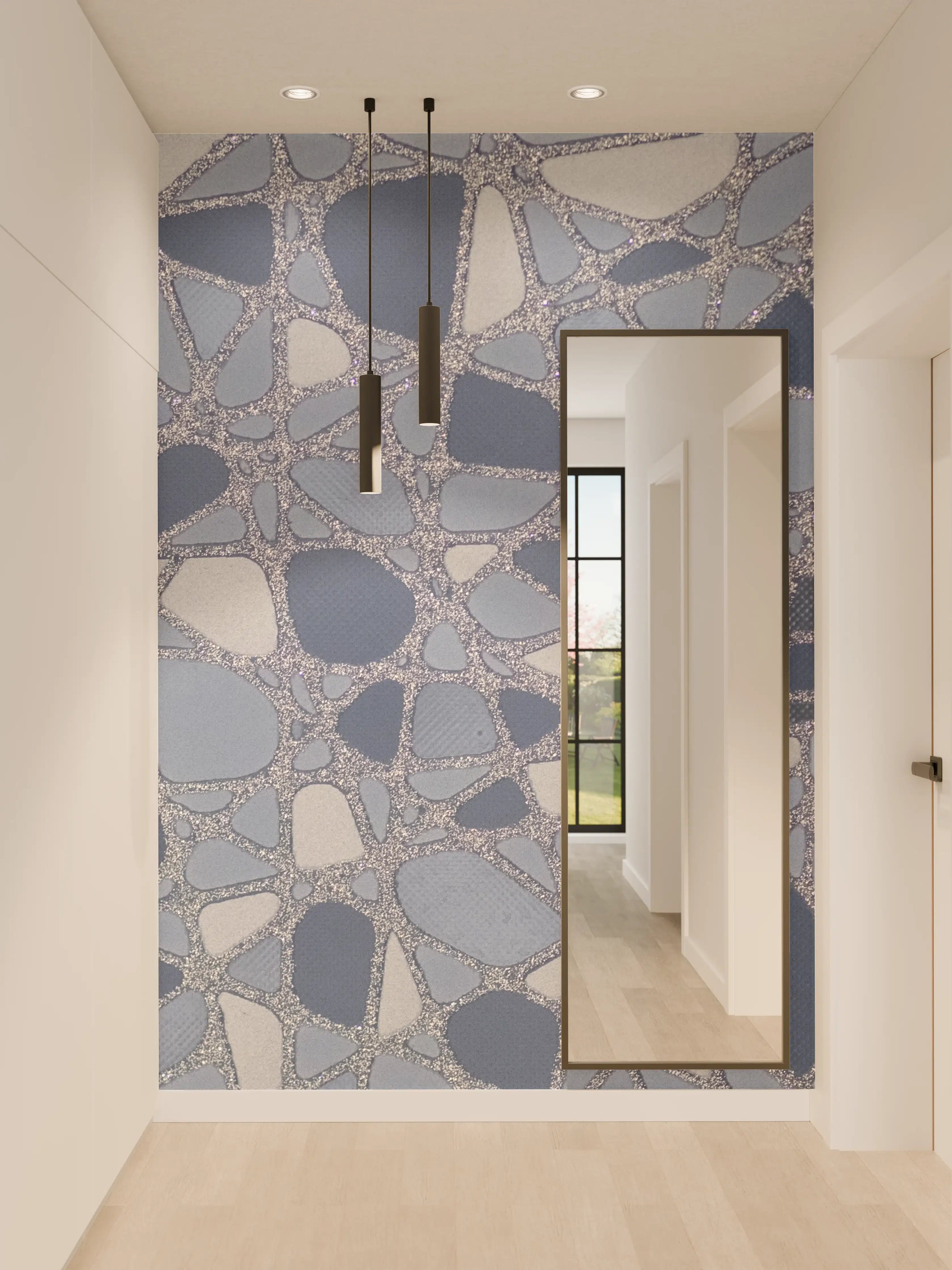 Wandverkleidung Flur - Graue Mosaikfliesen mit weißen Mustern