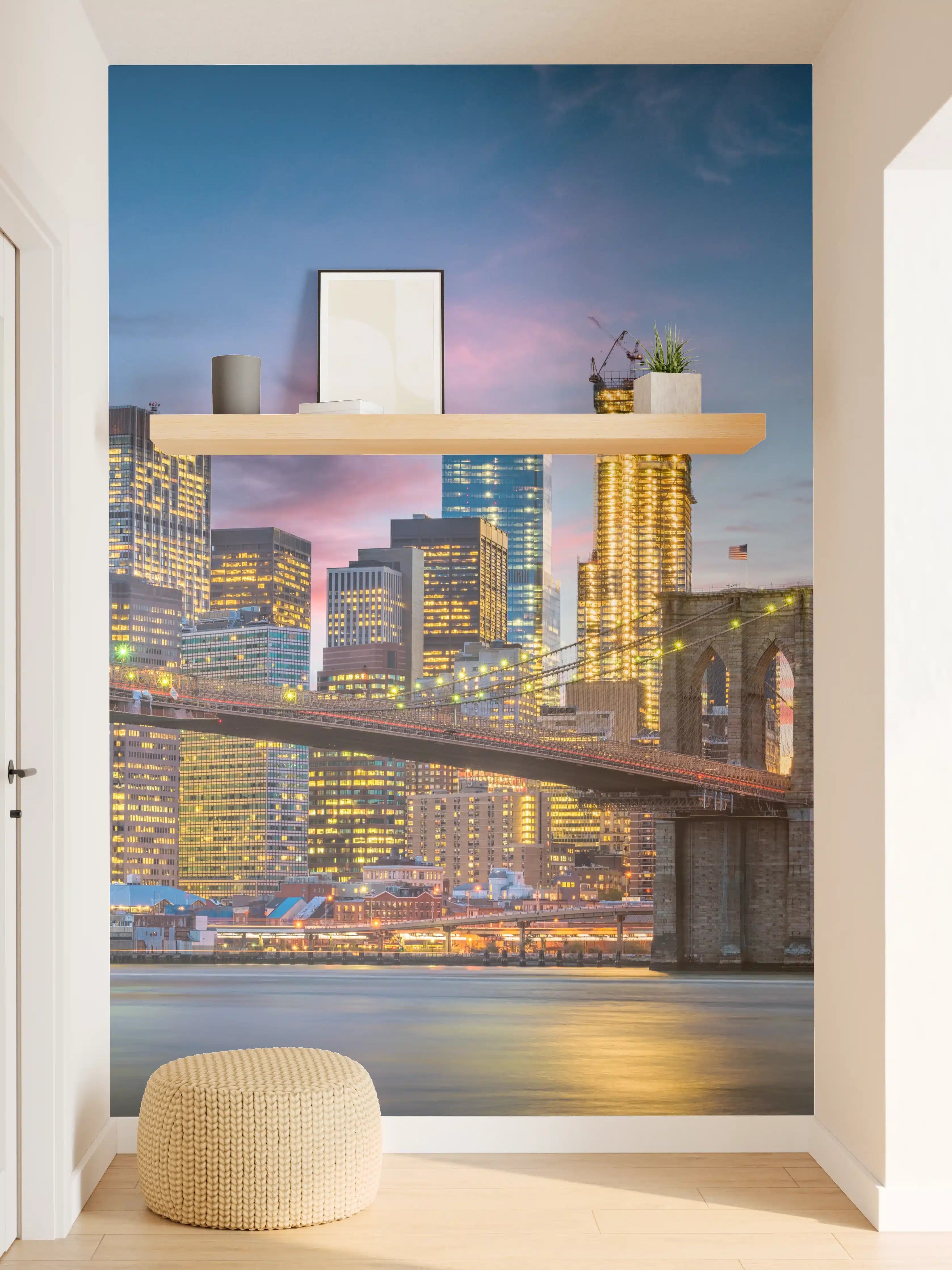 Wandverkleidung Flur - Graue Schatten über Sonnenuntergangsstadt