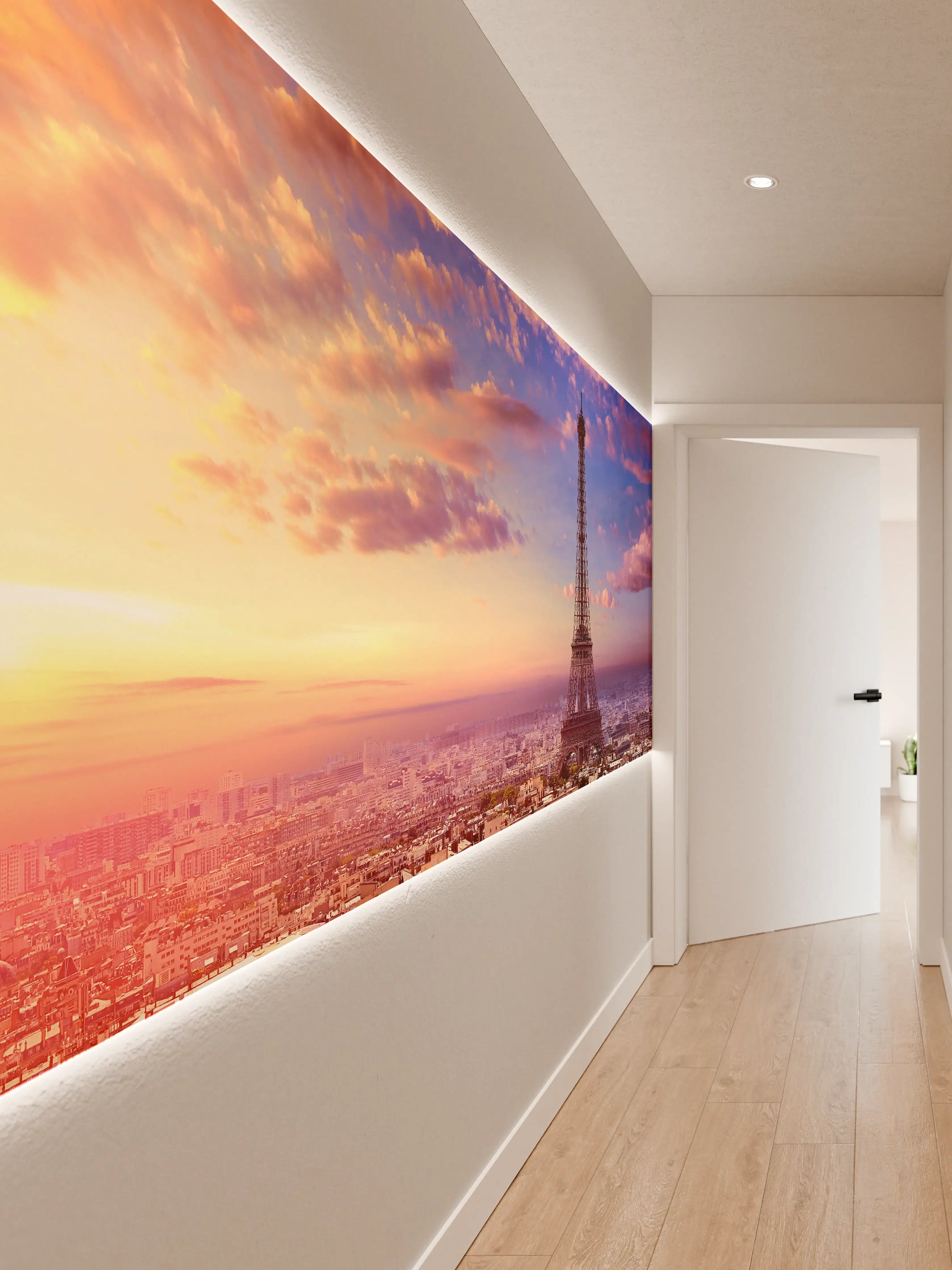 Wandverkleidung Flur - Graue Schatten über dem Eiffelturm bei Dämmerung