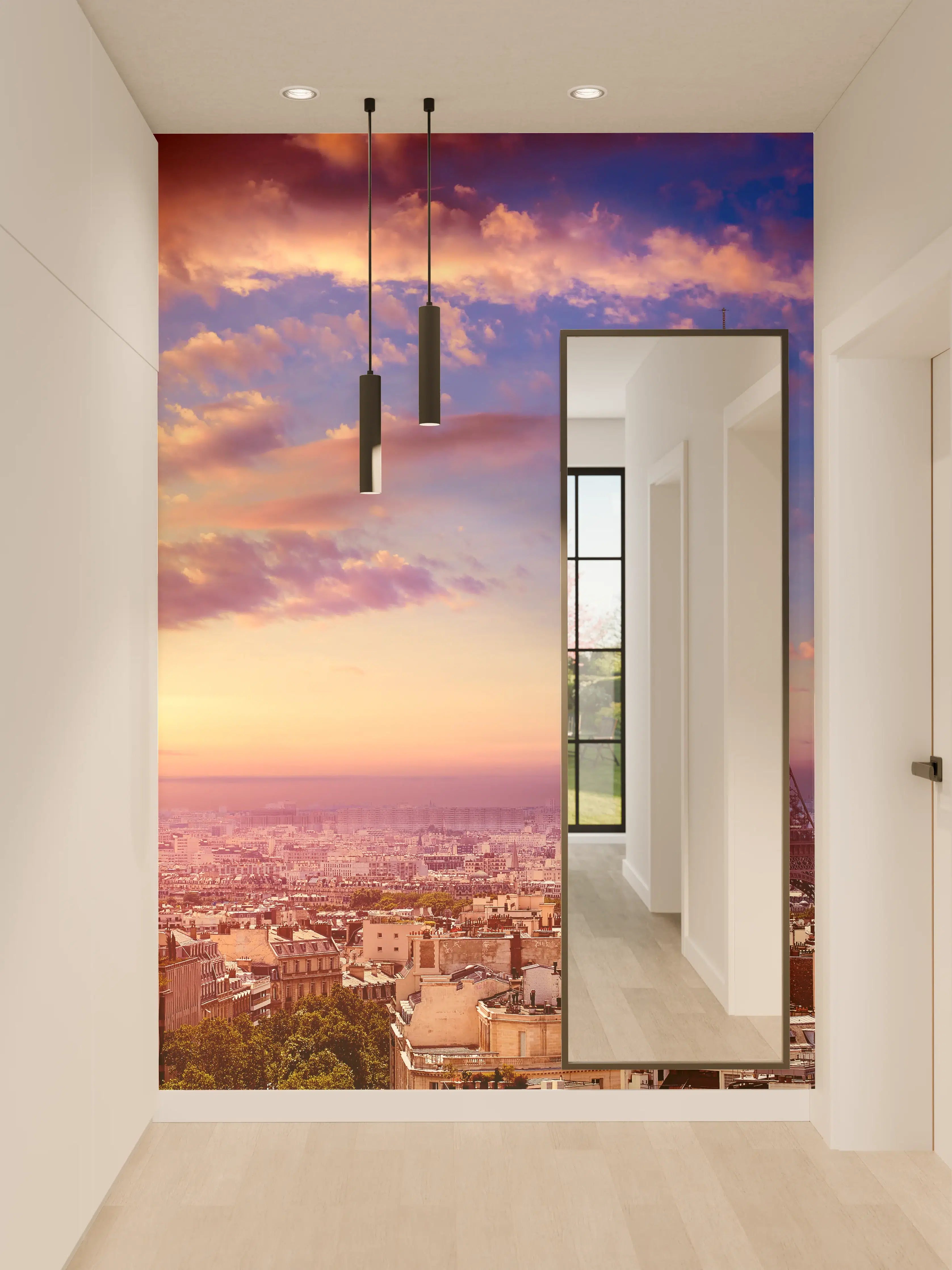 Wandverkleidung Flur - Graue Schatten über dem Eiffelturm bei Dämmerung