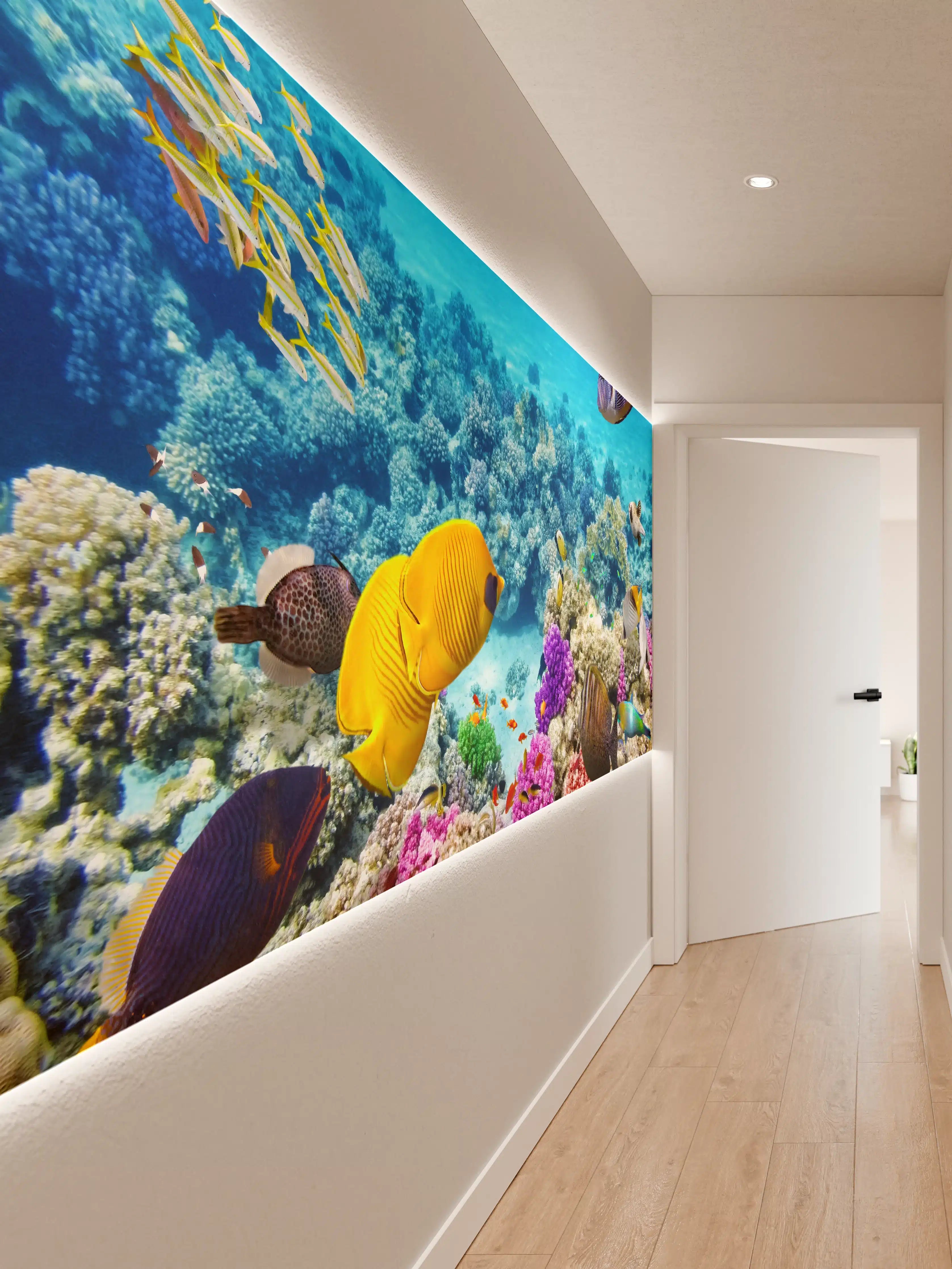 Wandverkleidung Flur - Graue Schatten unter Wasser: Fische im Weiß