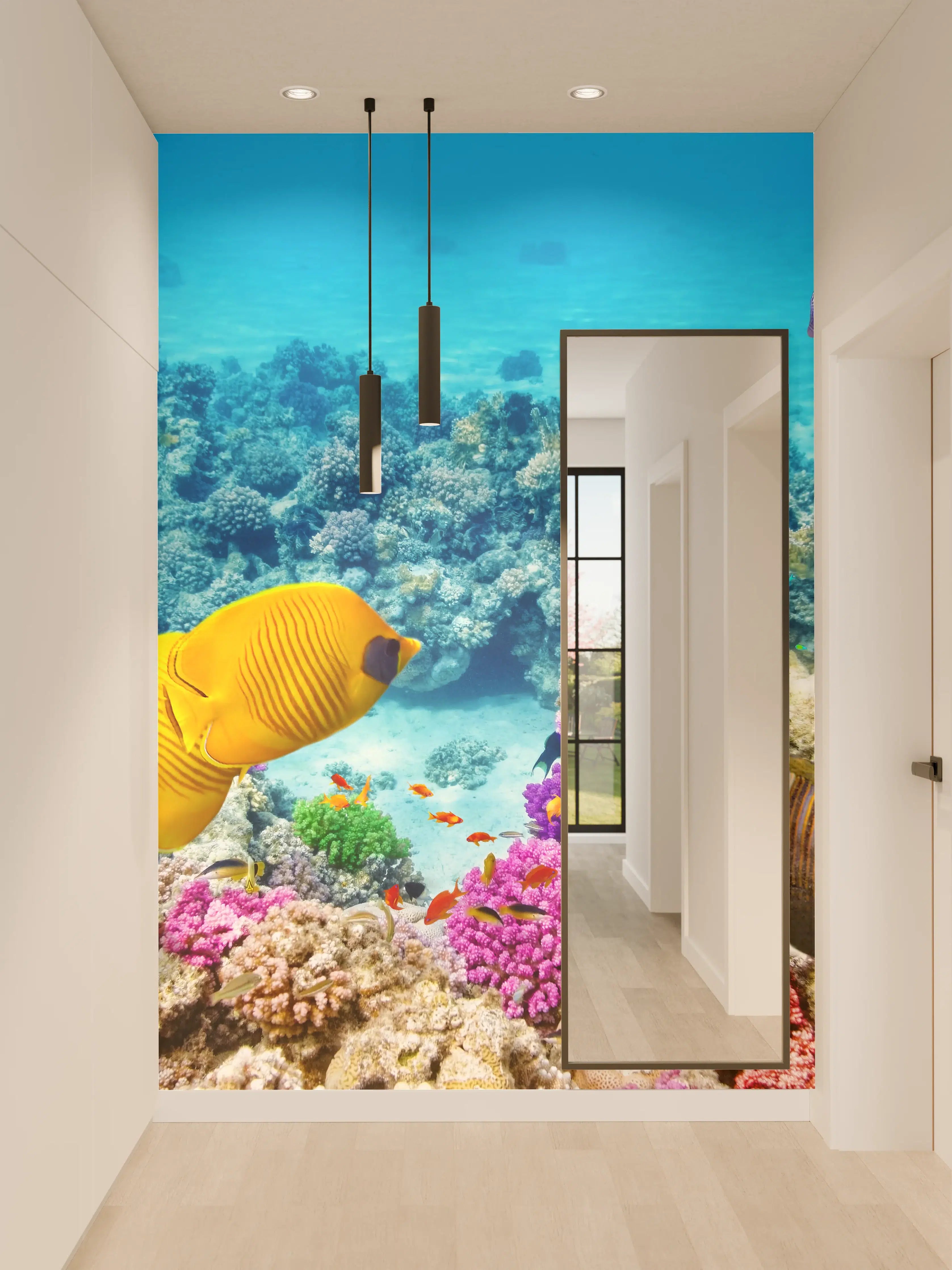 Wandverkleidung Flur - Graue Schatten unter Wasser: Fische im Weiß