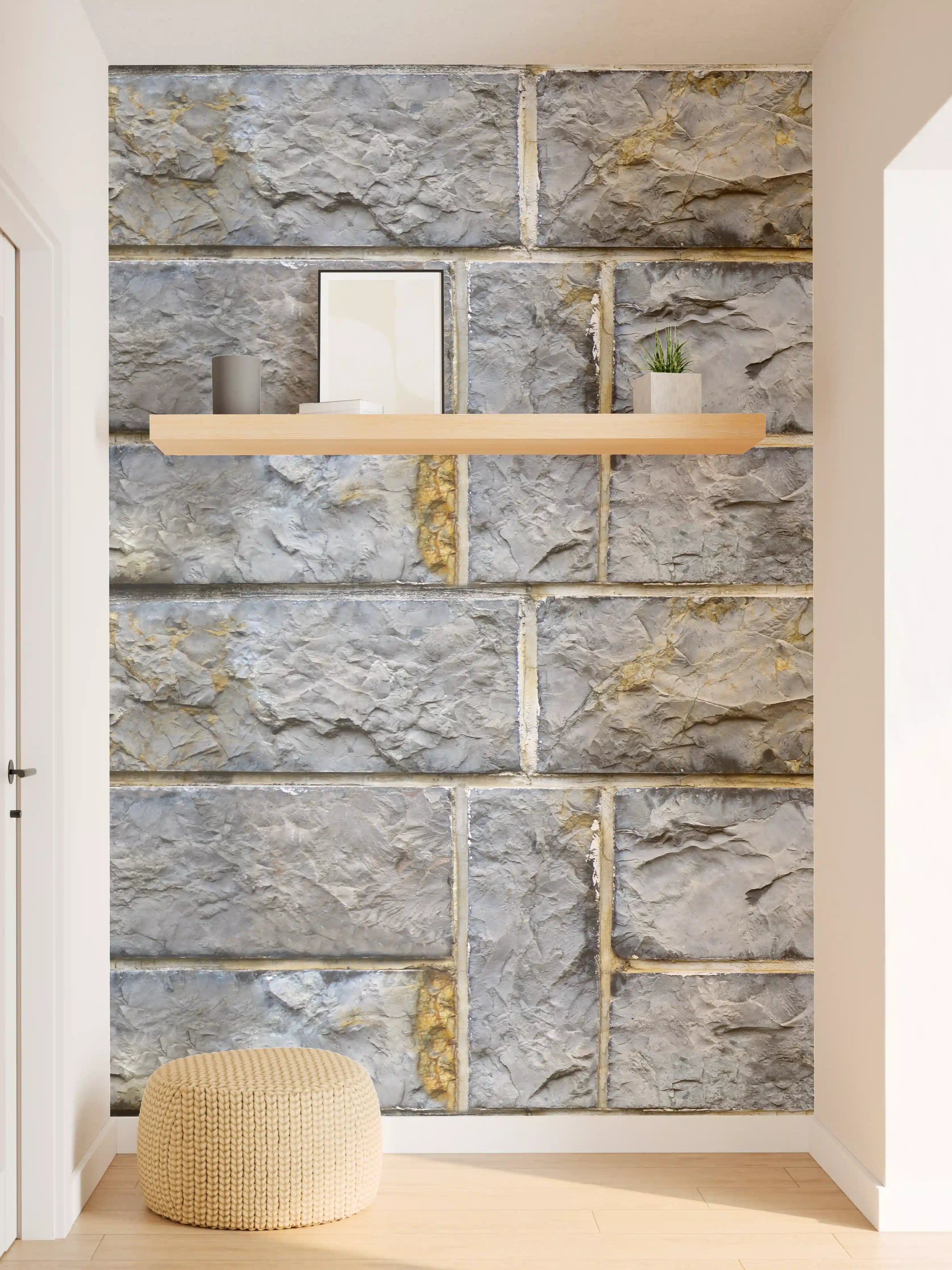 Wandverkleidung Flur - Graue Schnittsteinmauer