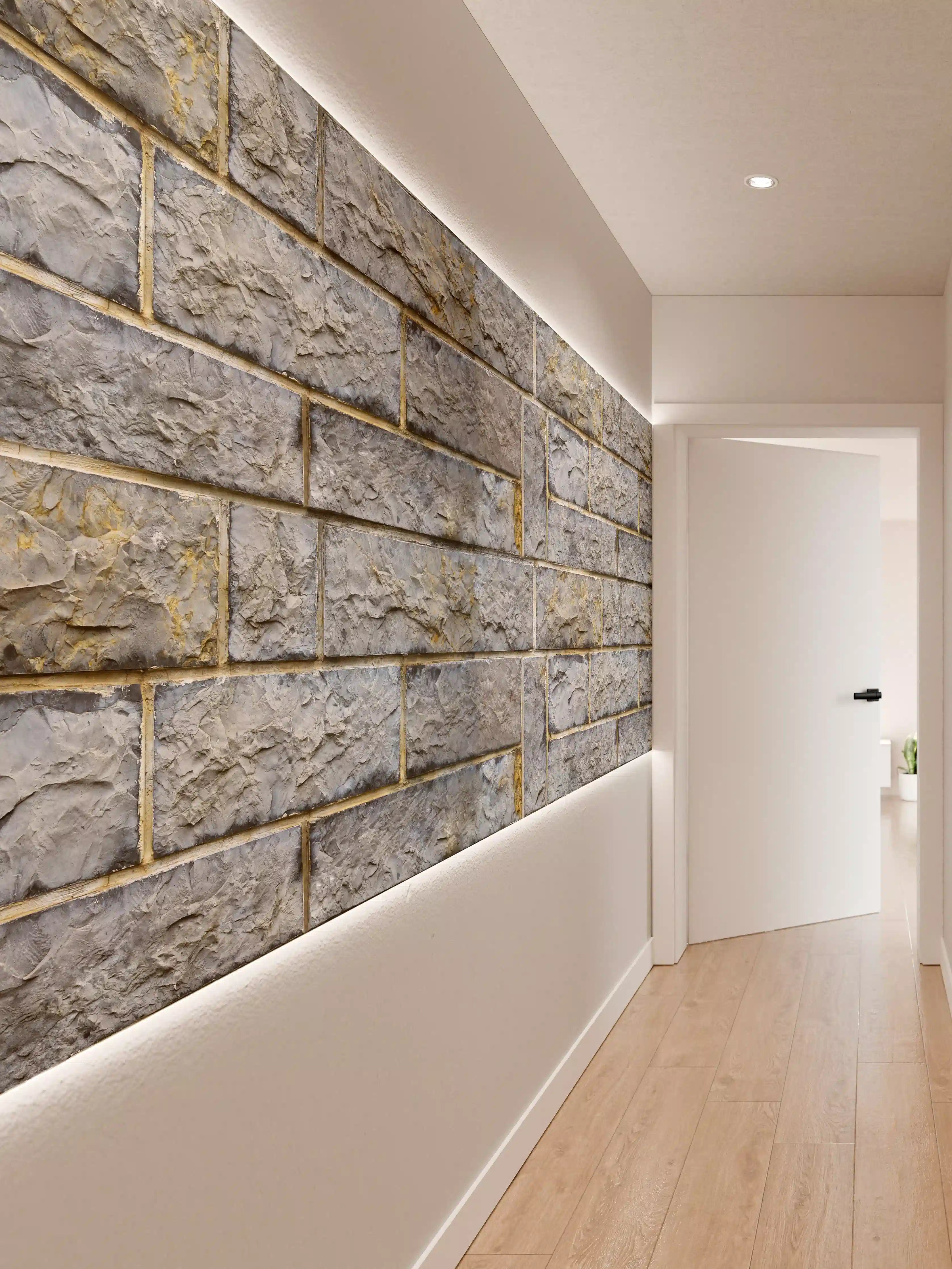 Wandverkleidung Flur - Graue Schnittsteinmauer