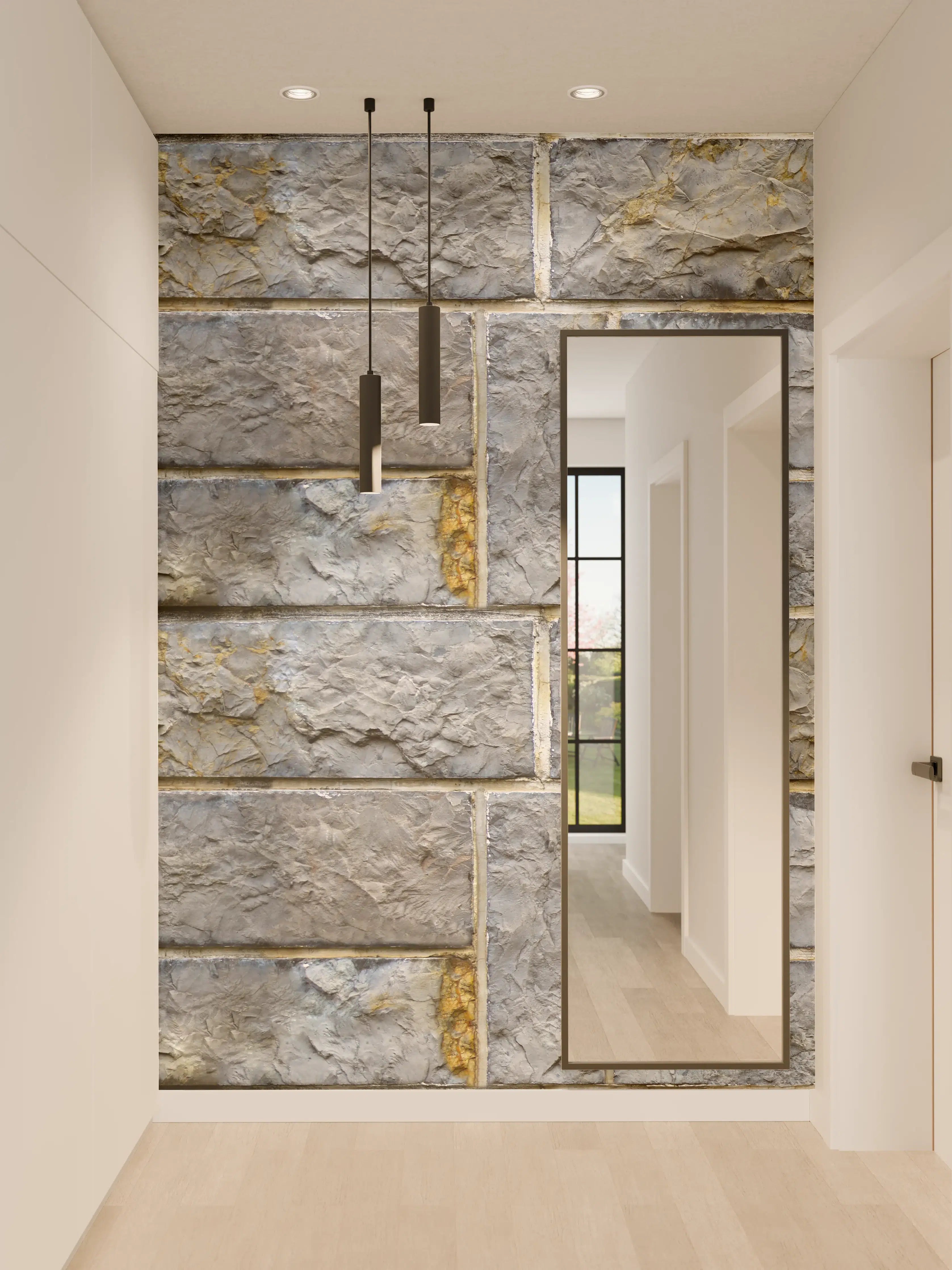 Wandverkleidung Flur - Graue Schnittsteinmauer