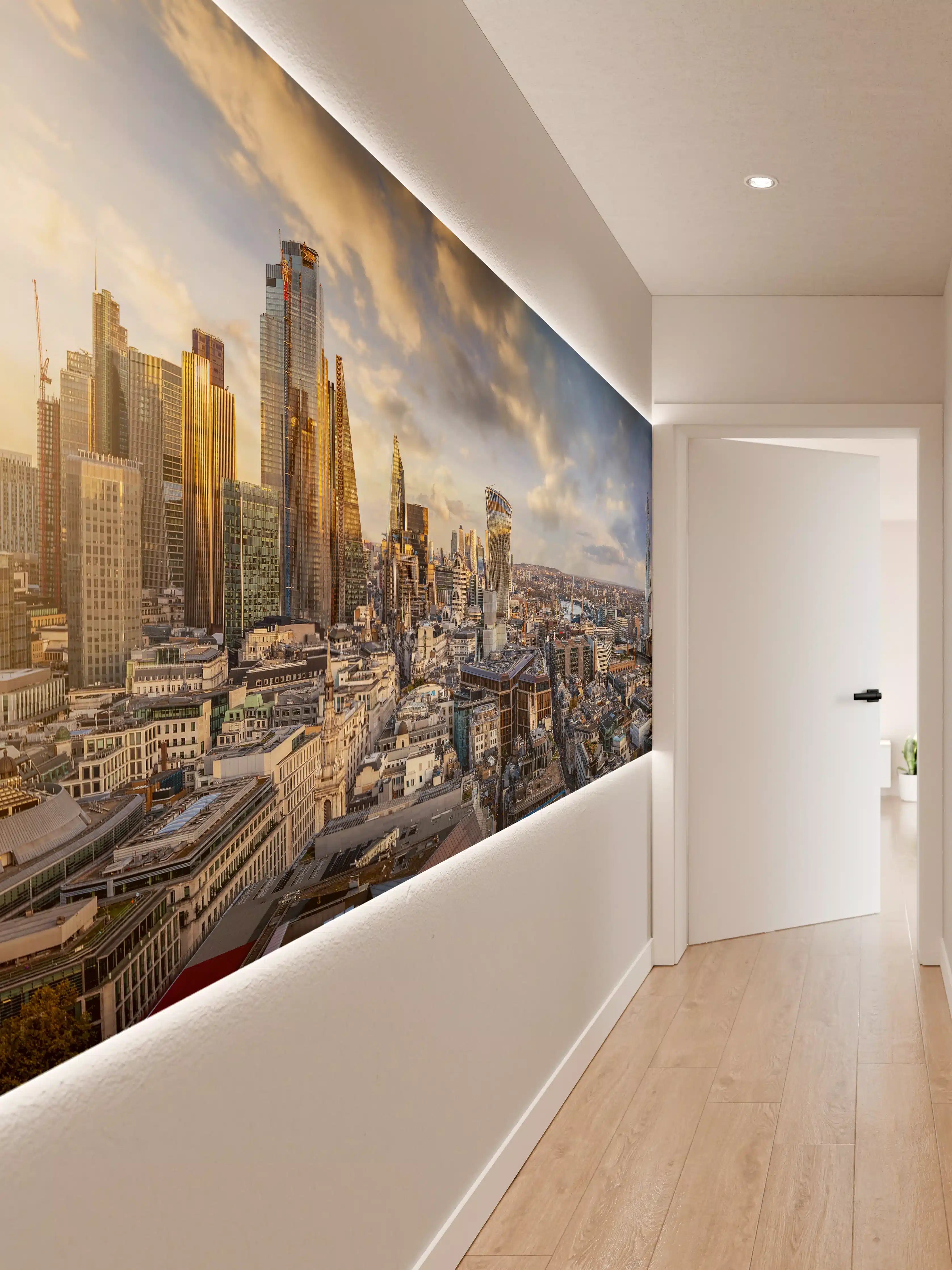 Wandverkleidung Flur - Graue Silhouetten im Sonnenuntergang