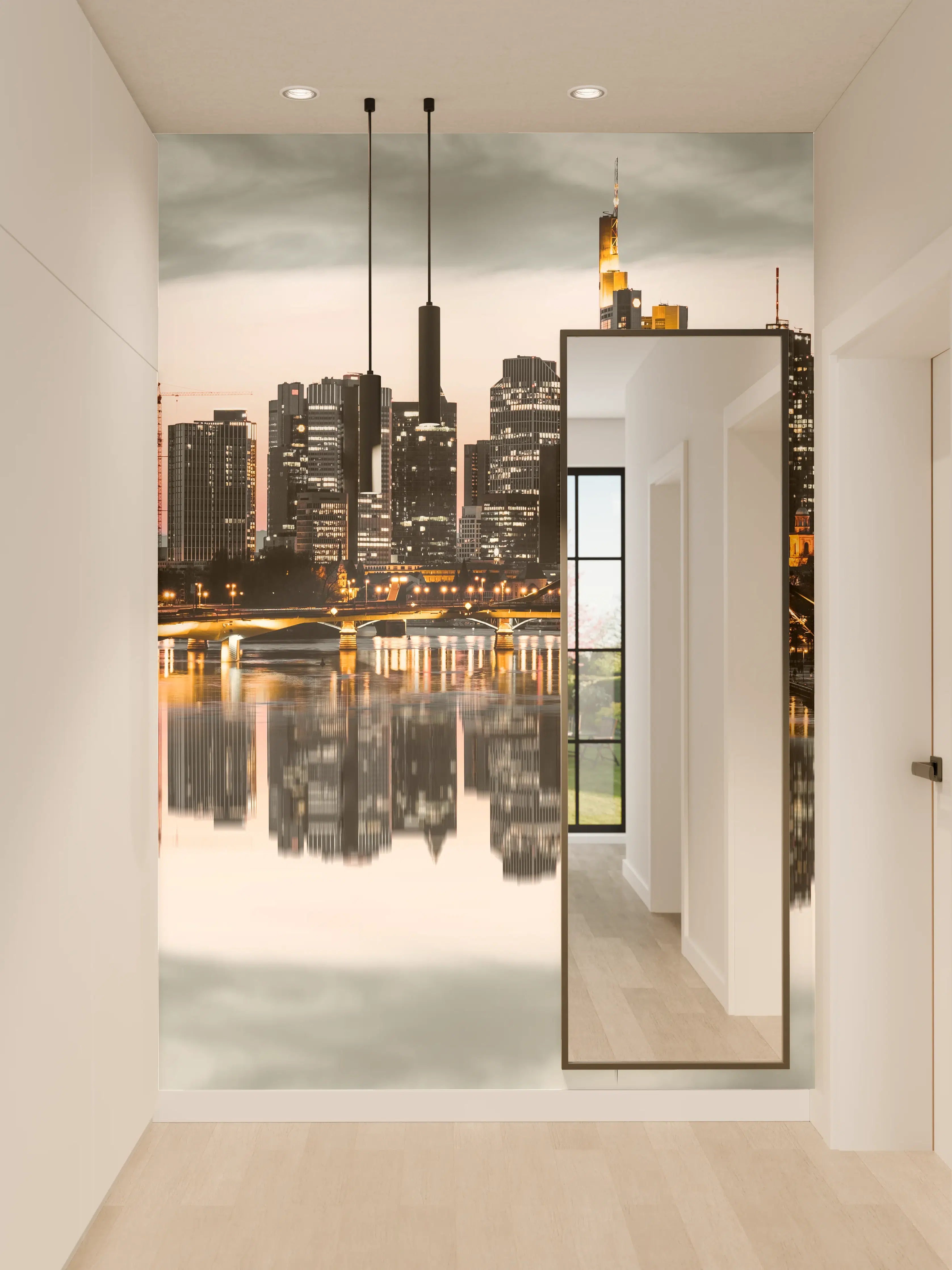 Wandverkleidung Flur - Graue Silhouetten im goldenen Abendlicht