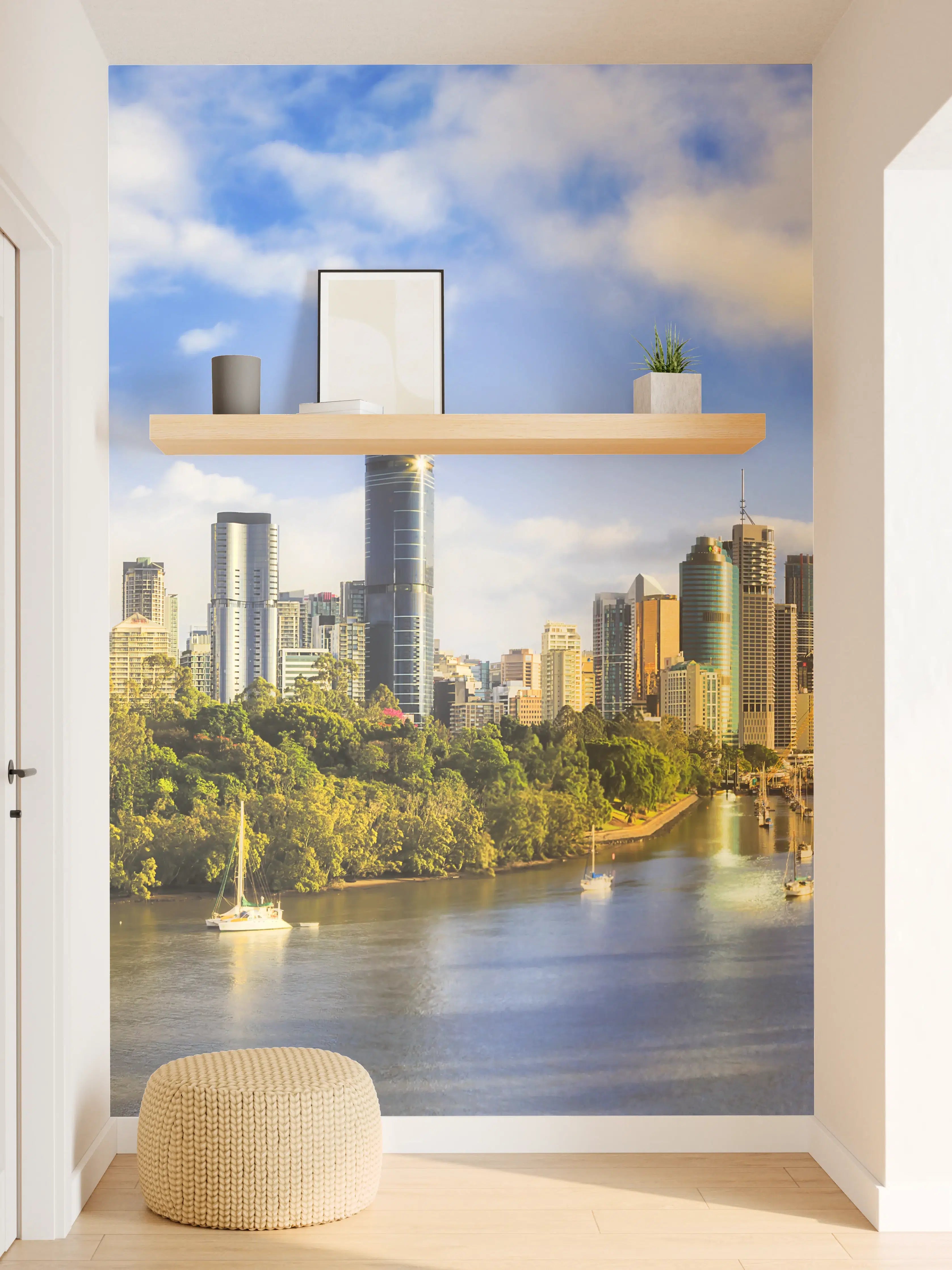 Wandverkleidung Flur - Graue Skyline im Sonnenlichtopp