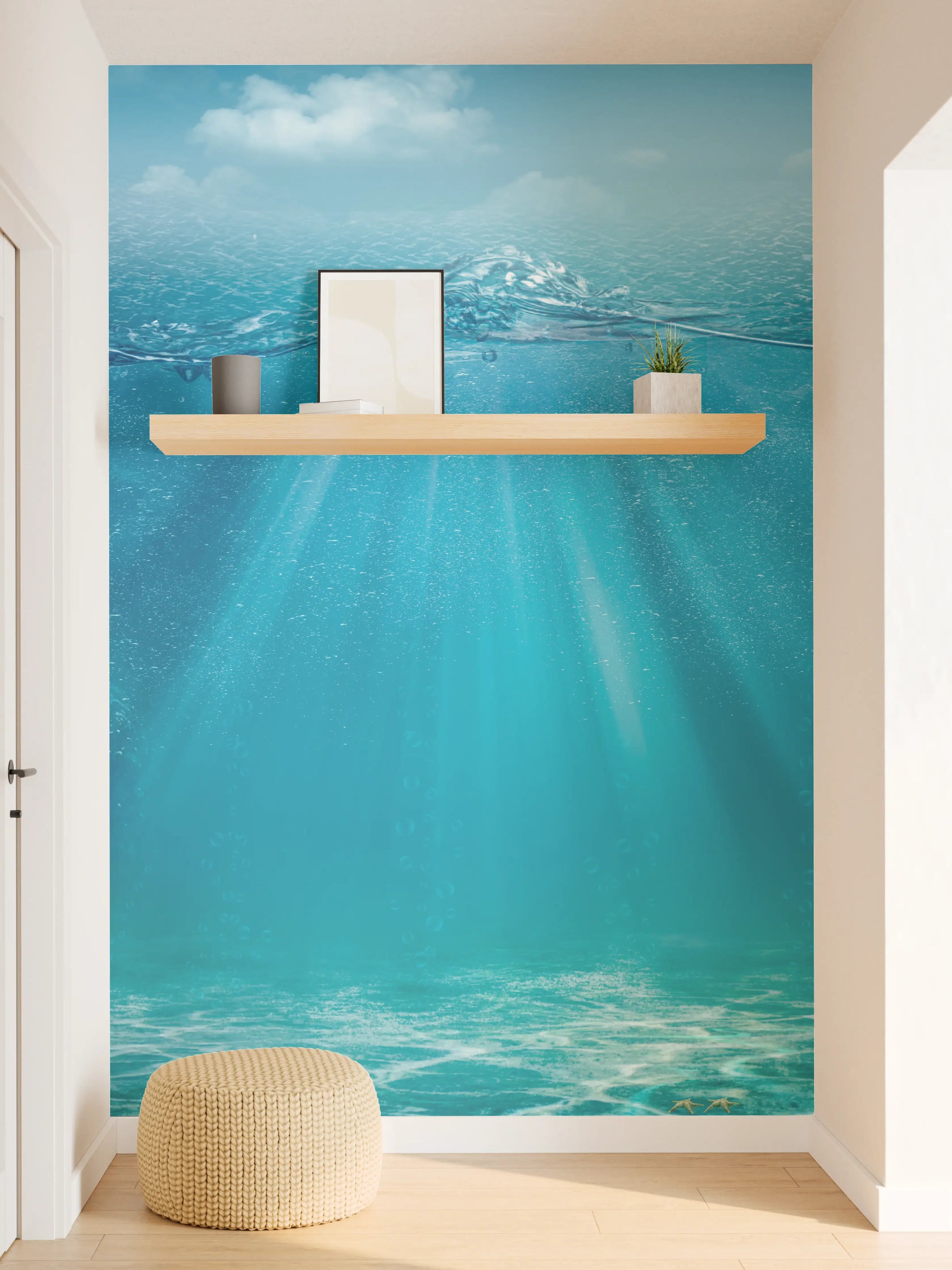 Wandverkleidung Flur - Graue Sonnenstrahlen in stiller Unterwasserwelt