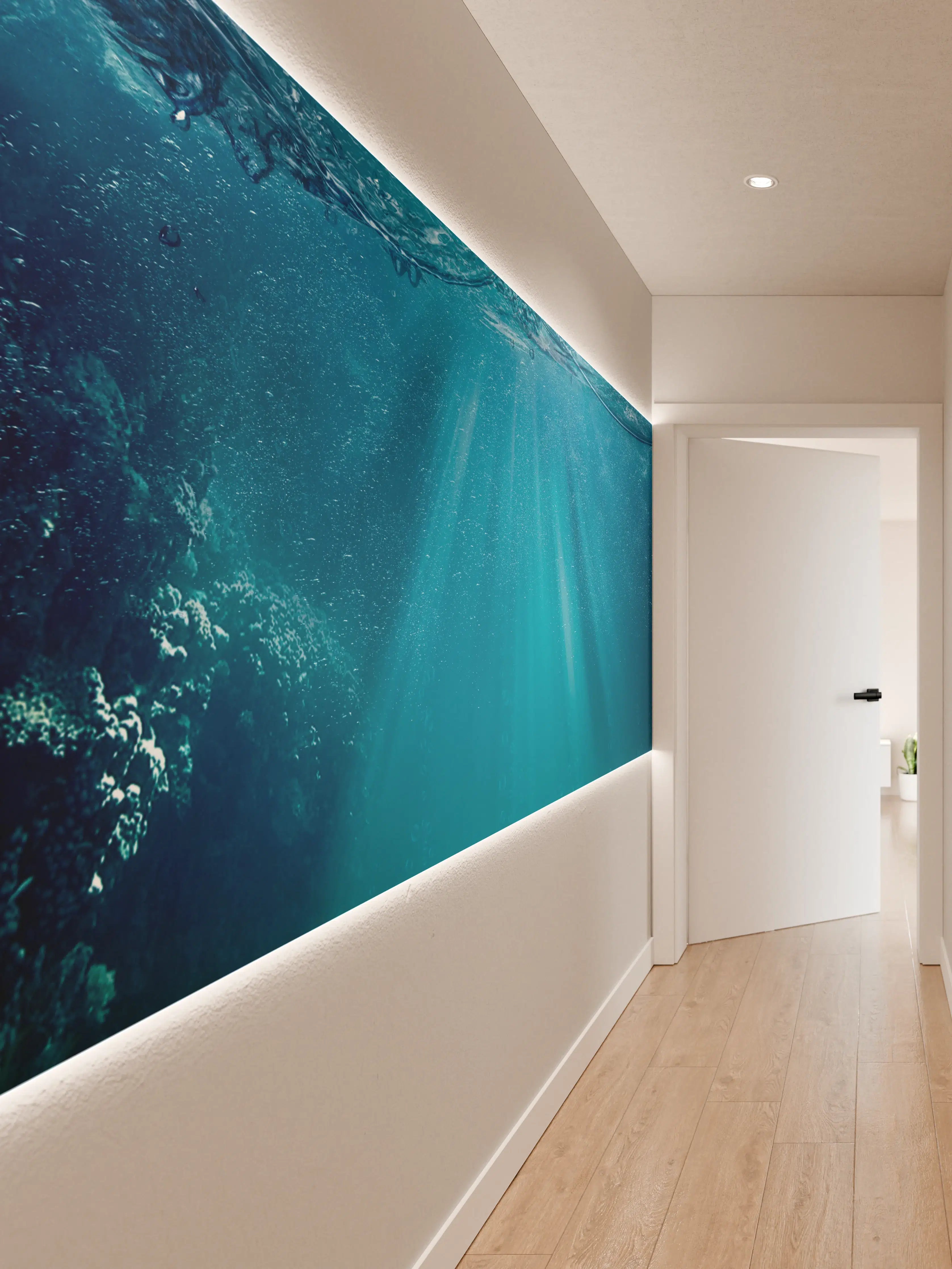 Wandverkleidung Flur - Graue Sonnenstrahlen in stiller Unterwasserwelt