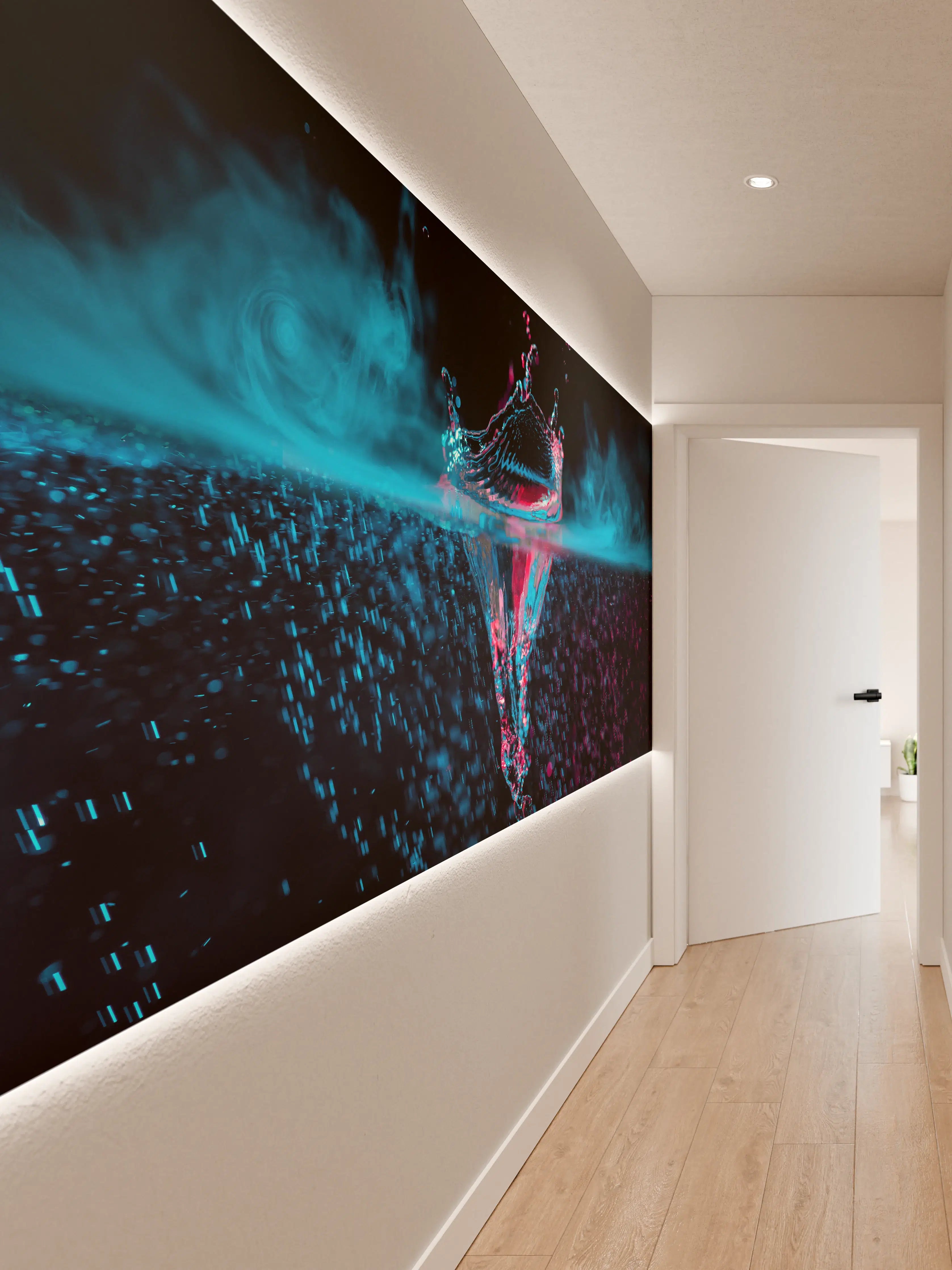 Wandverkleidung Flur - Graue Wasserexplosion in Neonfarben