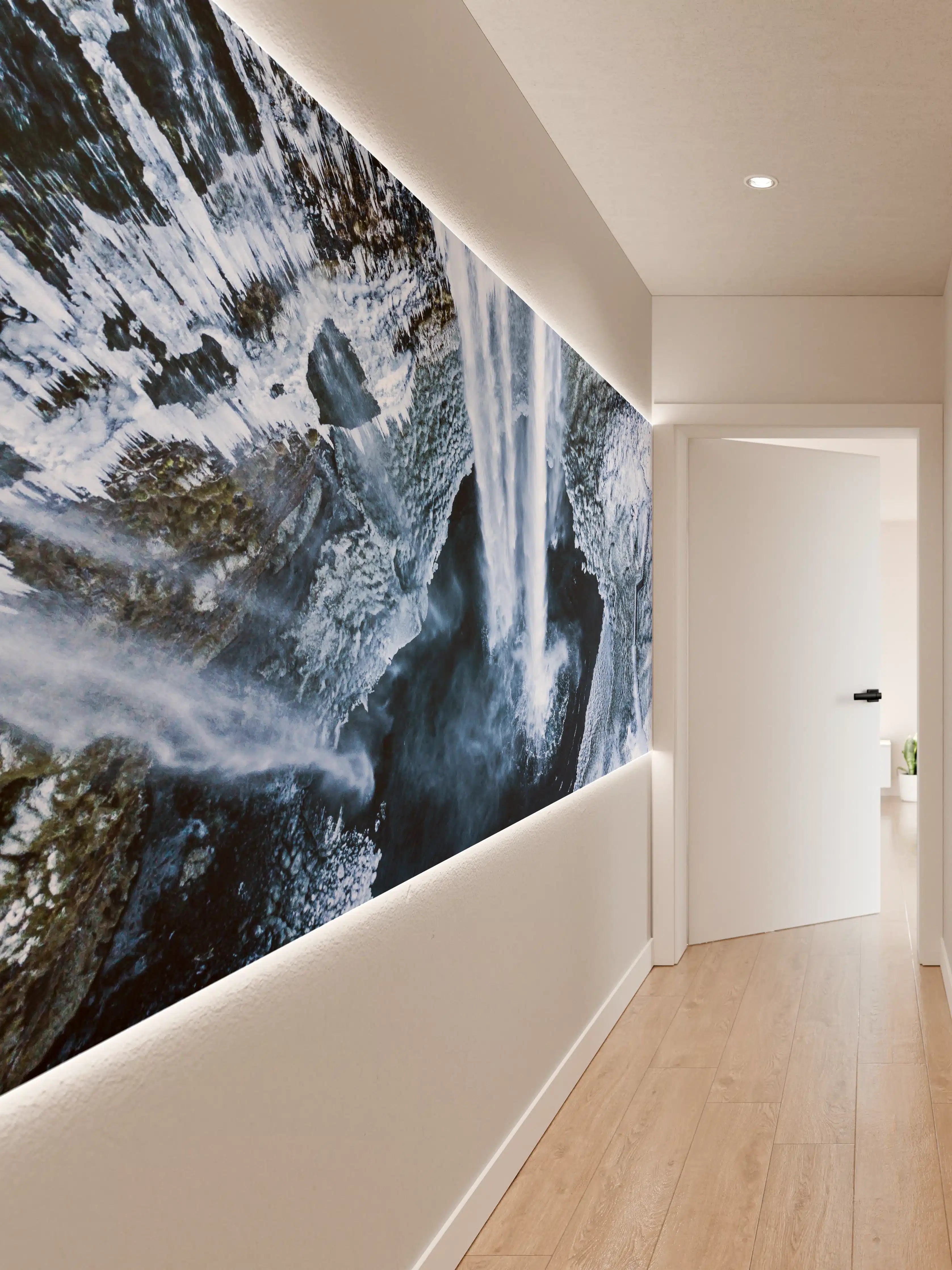 Wandverkleidung Flur - Graue Wasserfälle in weißer Pracht