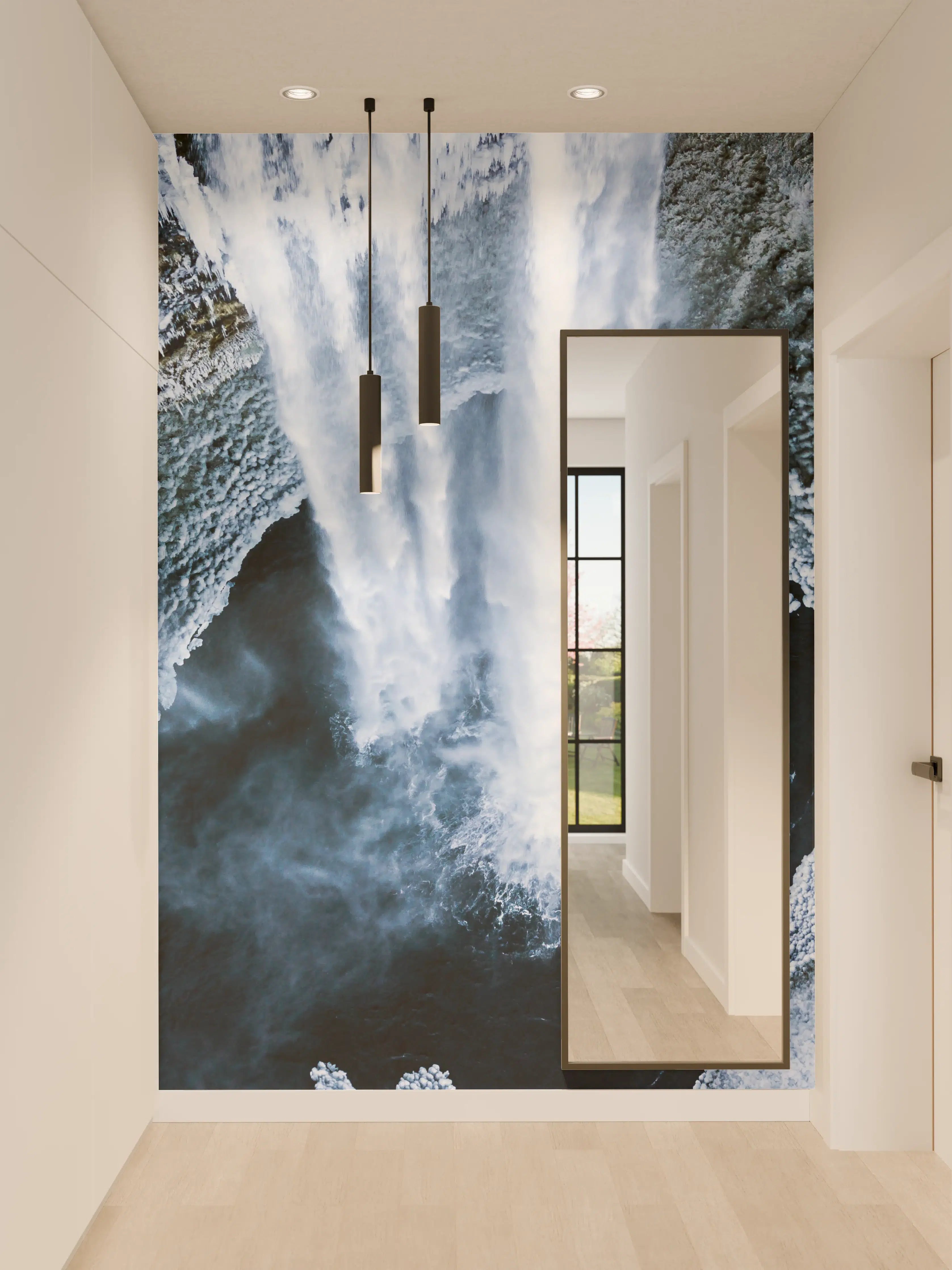 Wandverkleidung Flur - Graue Wasserfälle in weißer Pracht