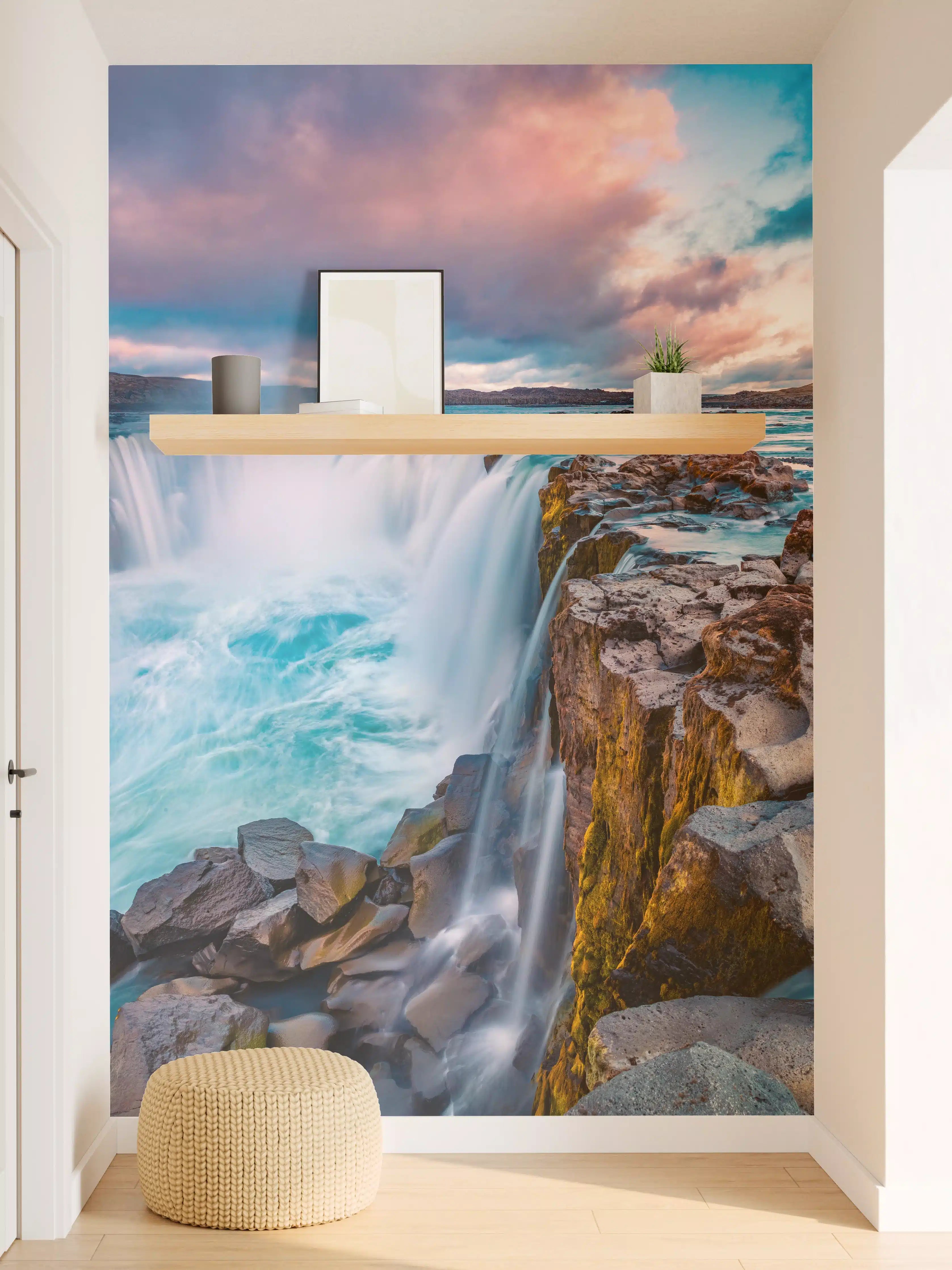 Wandverkleidung Flur - Graue Wasserfallnacht bei Dämmerung