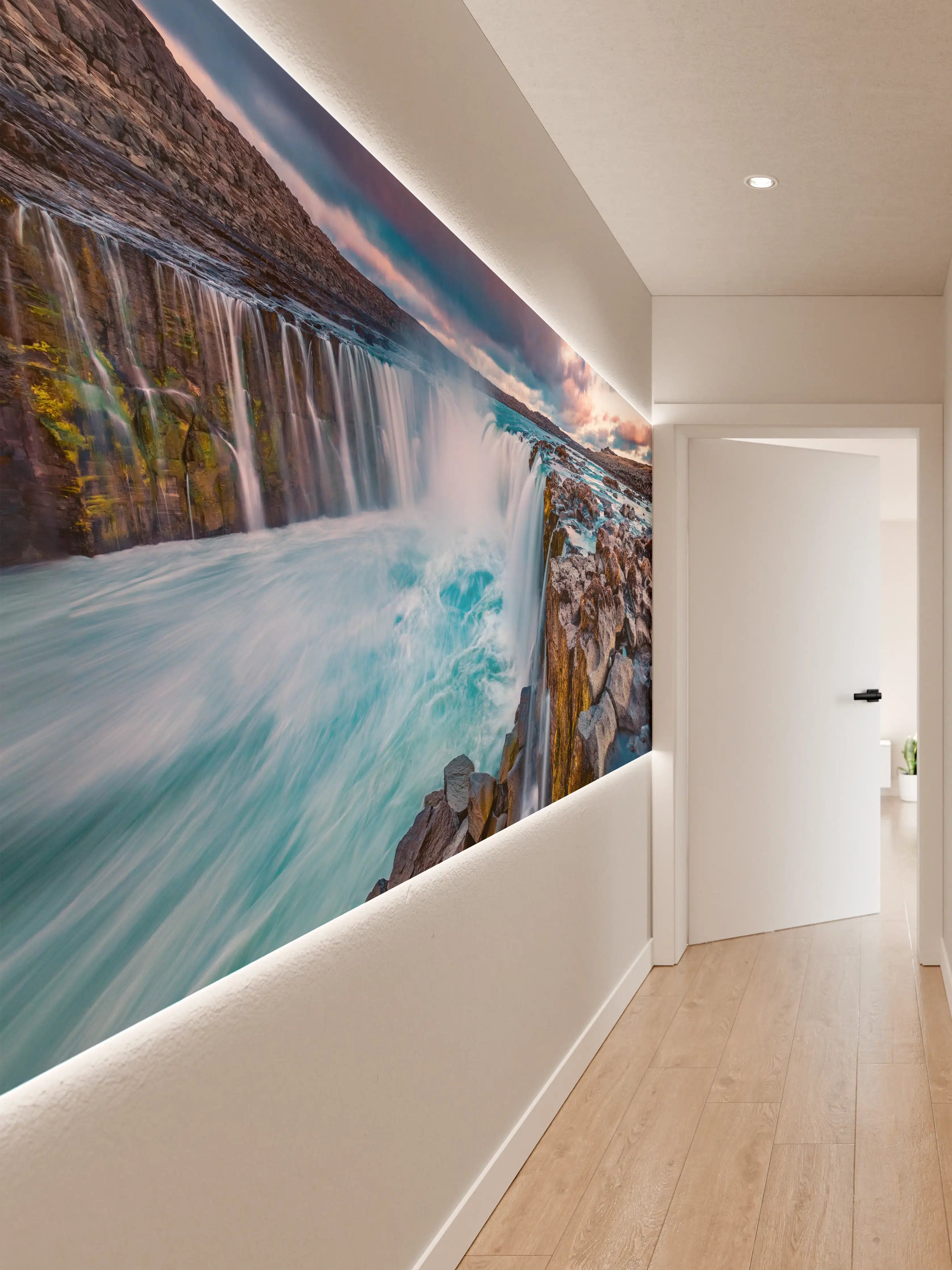 Wandverkleidung Flur - Graue Wasserfallnacht bei Dämmerung