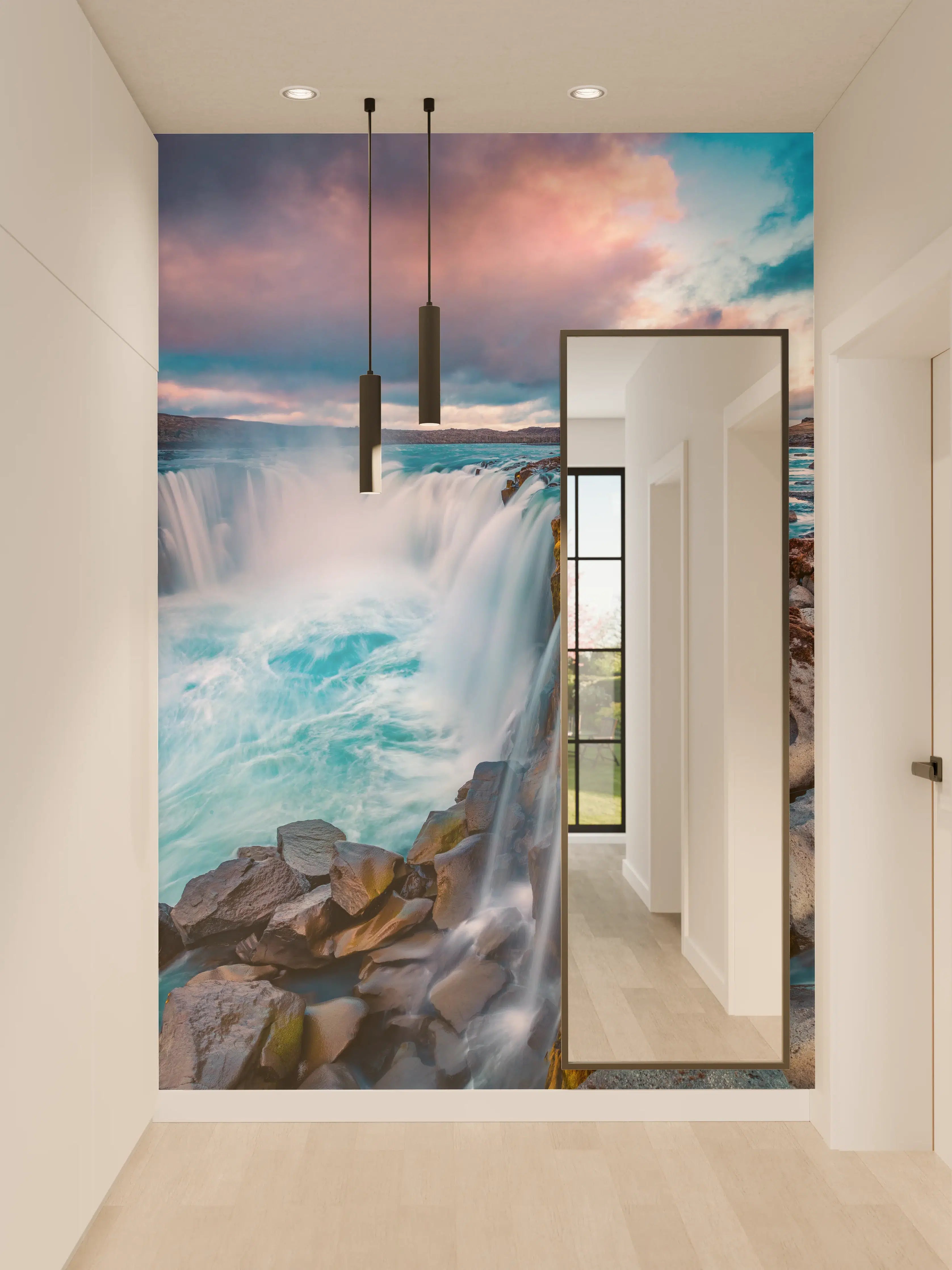 Wandverkleidung Flur - Graue Wasserfallnacht bei Dämmerung