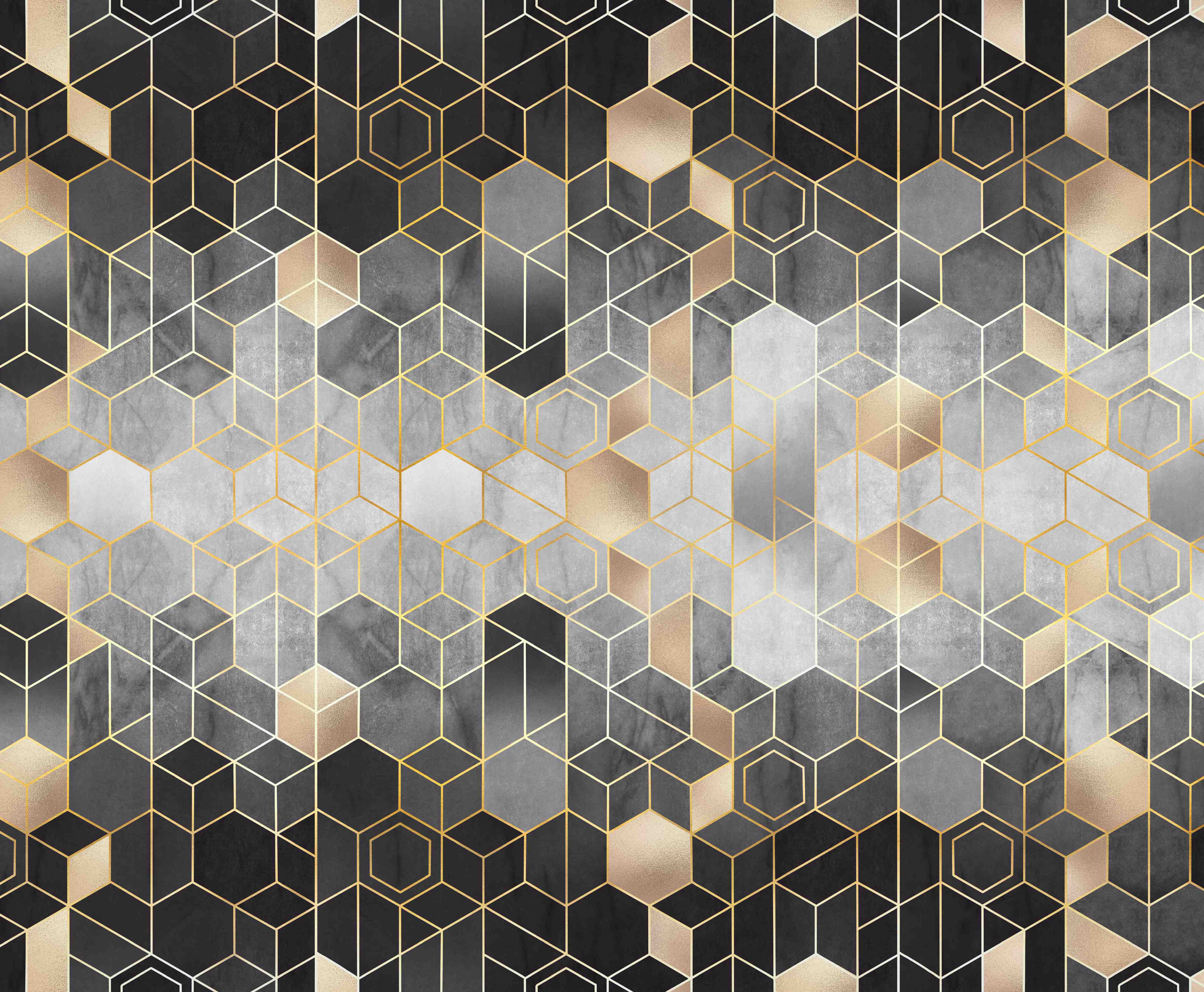 Wandverkleidung Flur-Graue geometrische Eleganz mit Goldakzenten