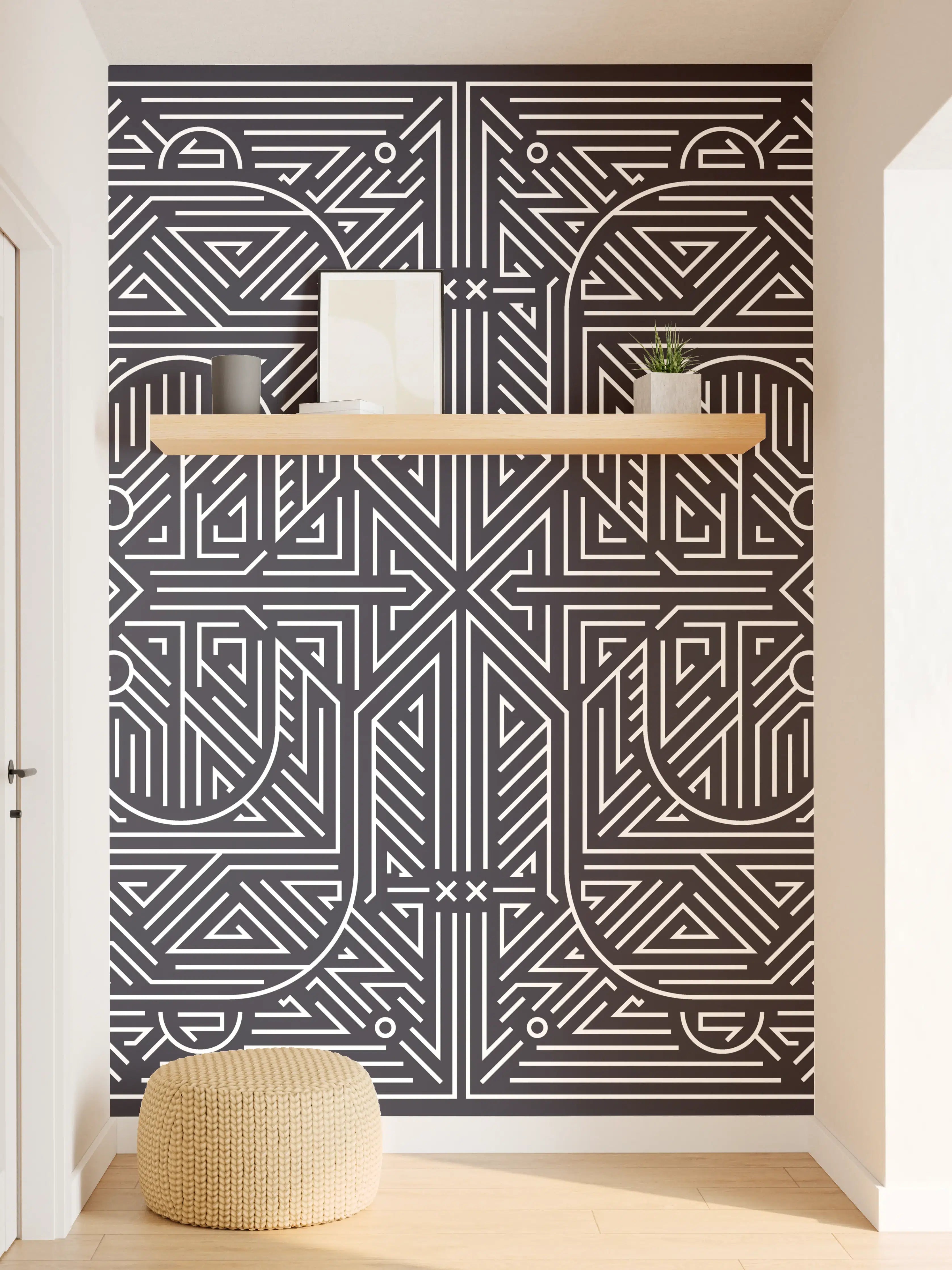 Wandverkleidung Flur - Graue geometrische Musterwandkunst