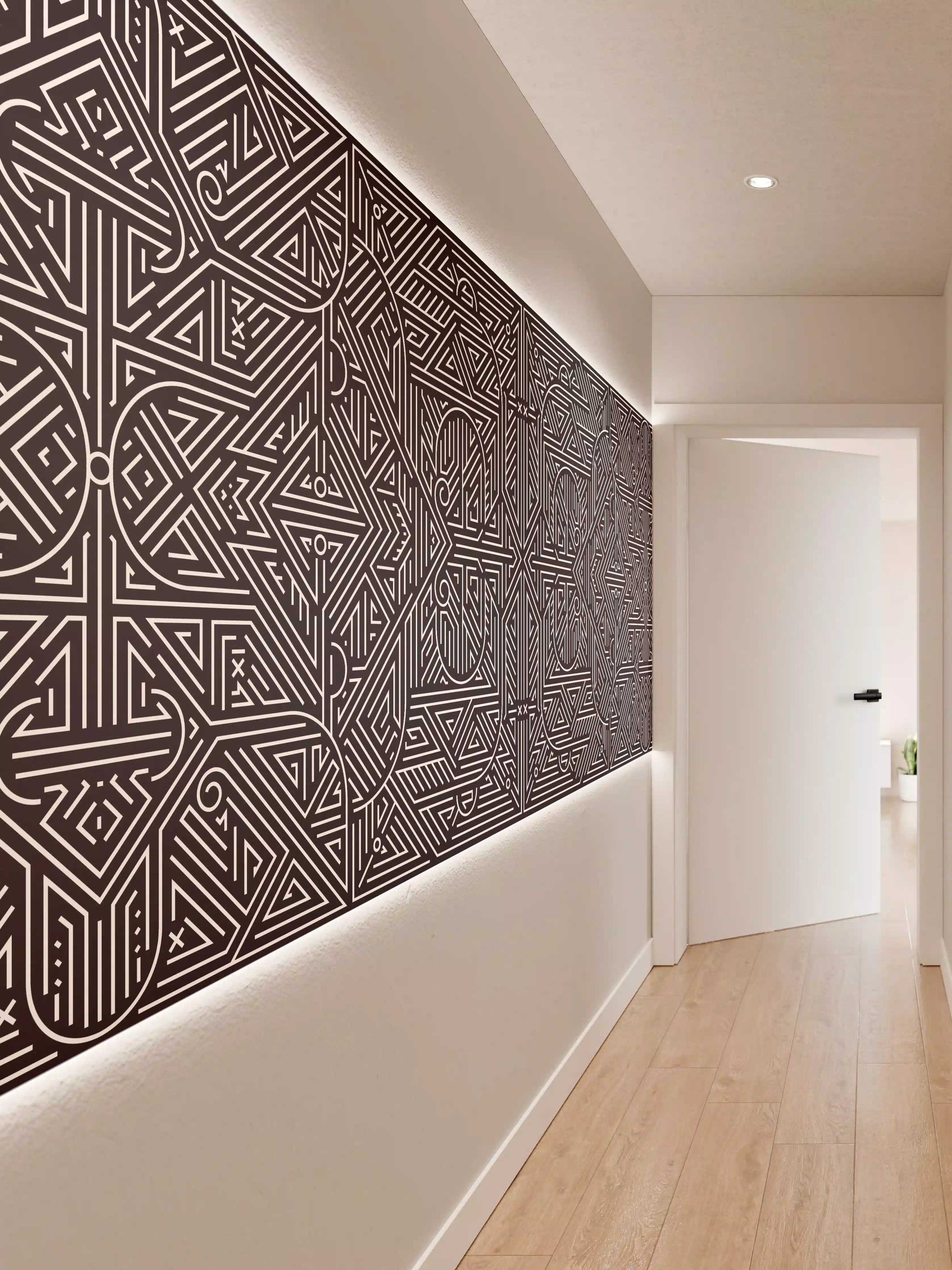 Wandverkleidung Flur - Graue geometrische Musterwandkunst