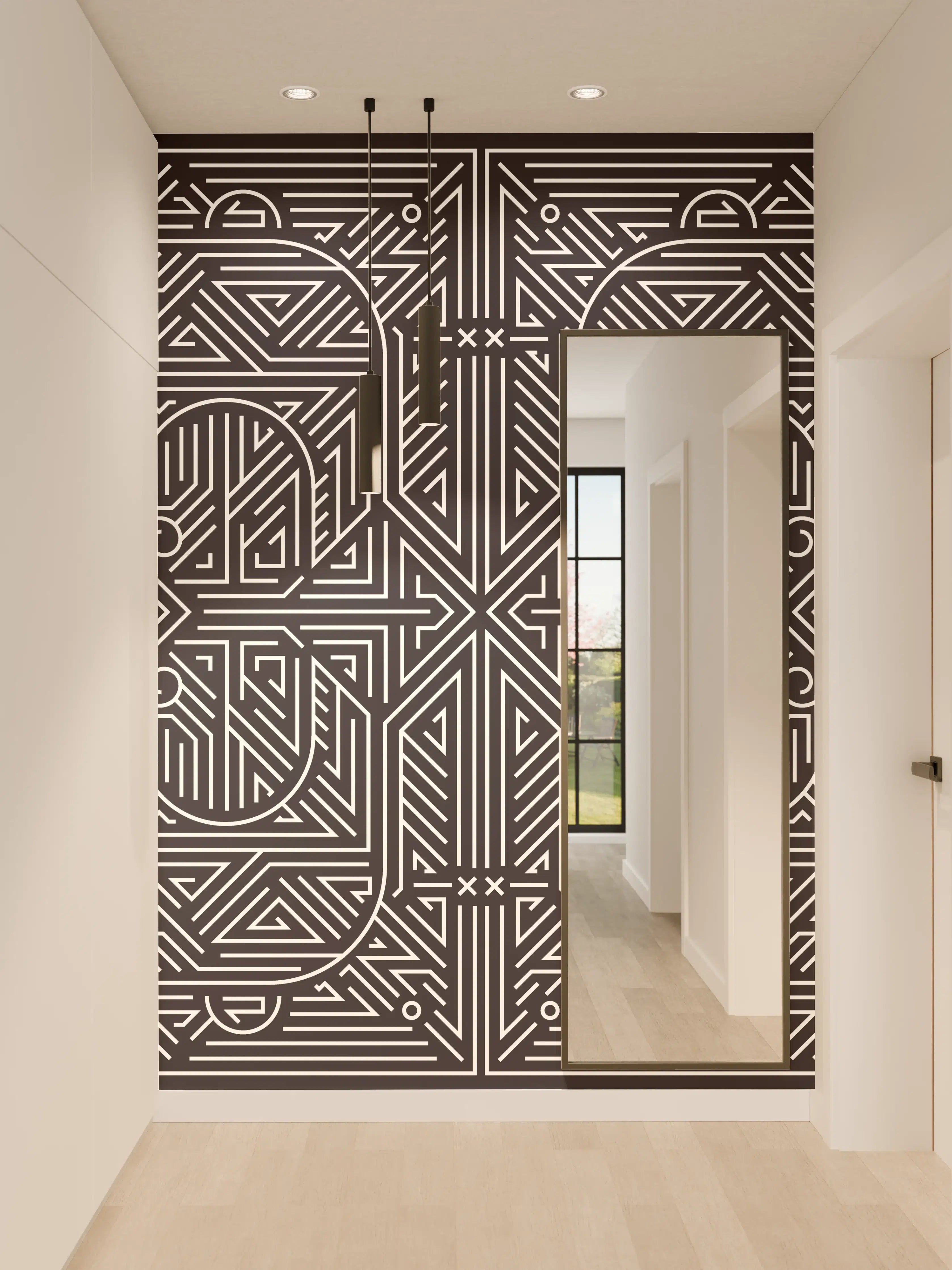 Wandverkleidung Flur - Graue geometrische Musterwandkunst
