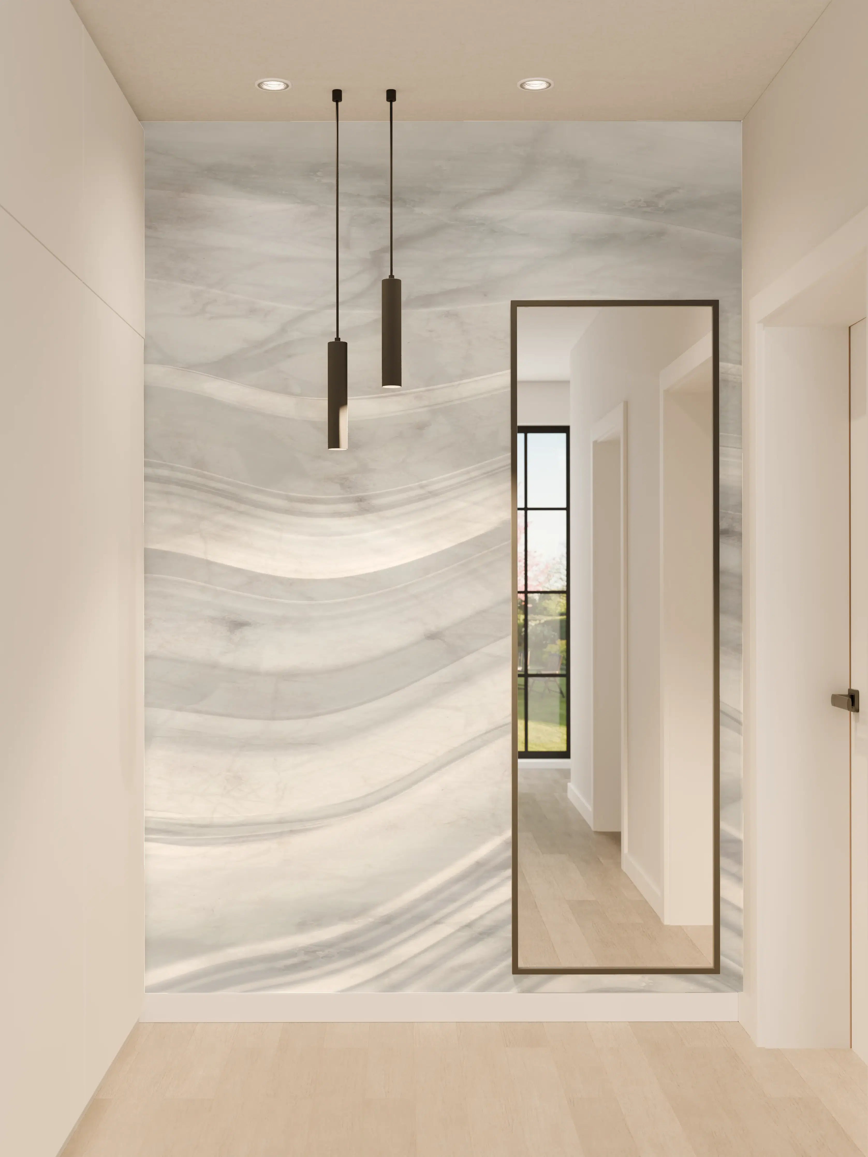 Wandverkleidung Flur - Graue wellenförmige Marmor Textur