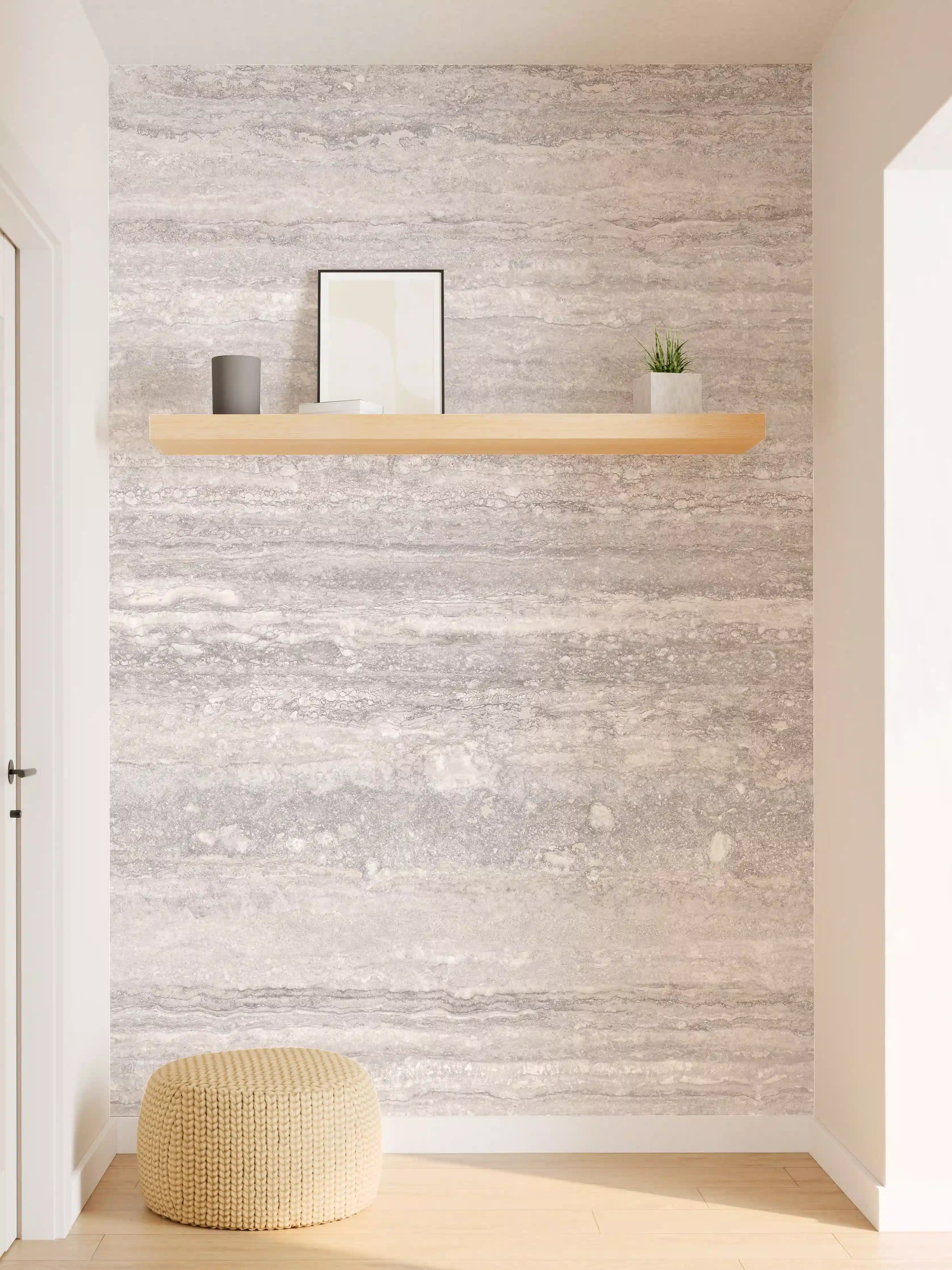 Wandverkleidung Flur - Grauer Travertin Stein