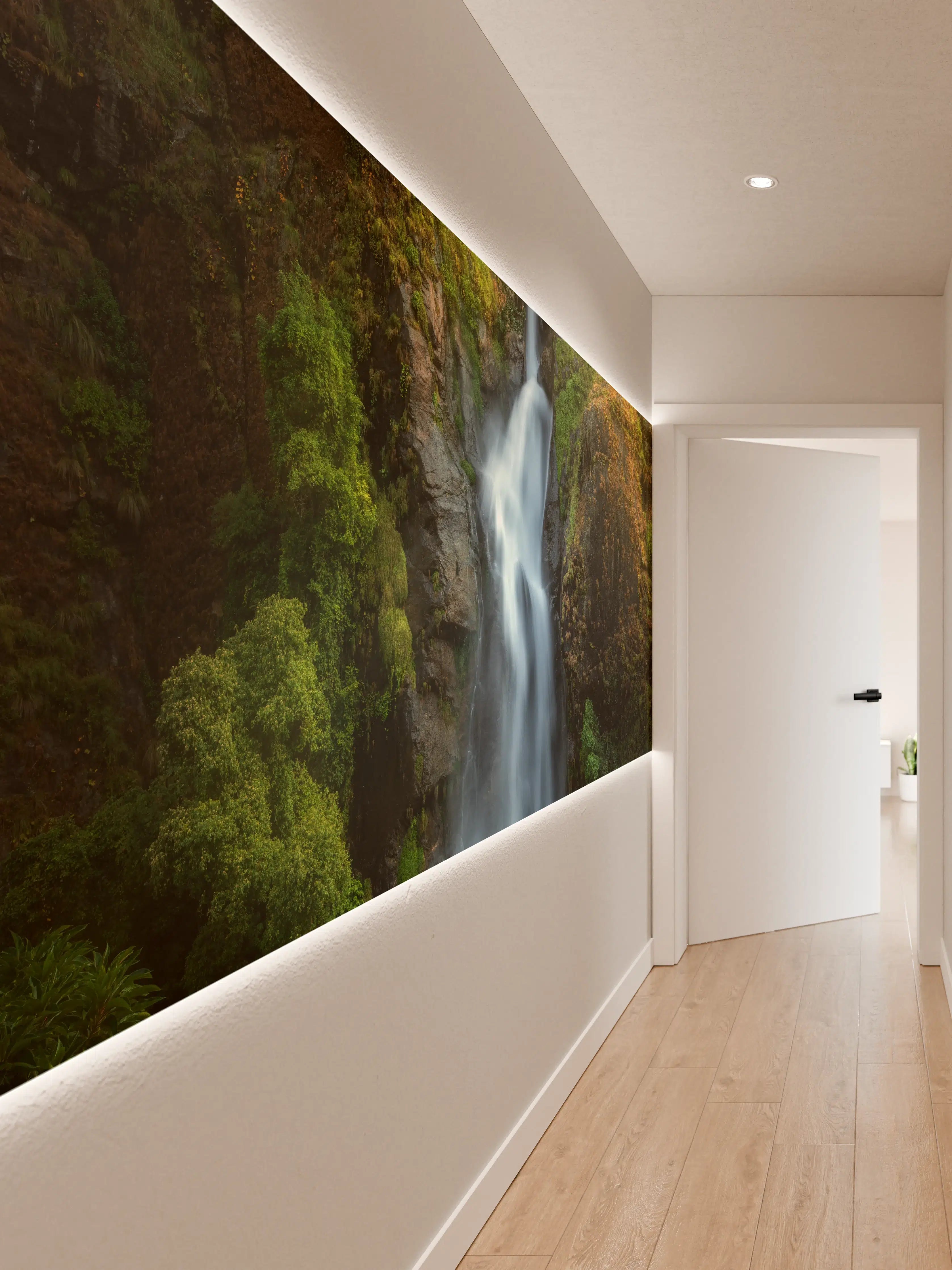 Wandverkleidung Flur - Grauer Wasserfall im satten Grün