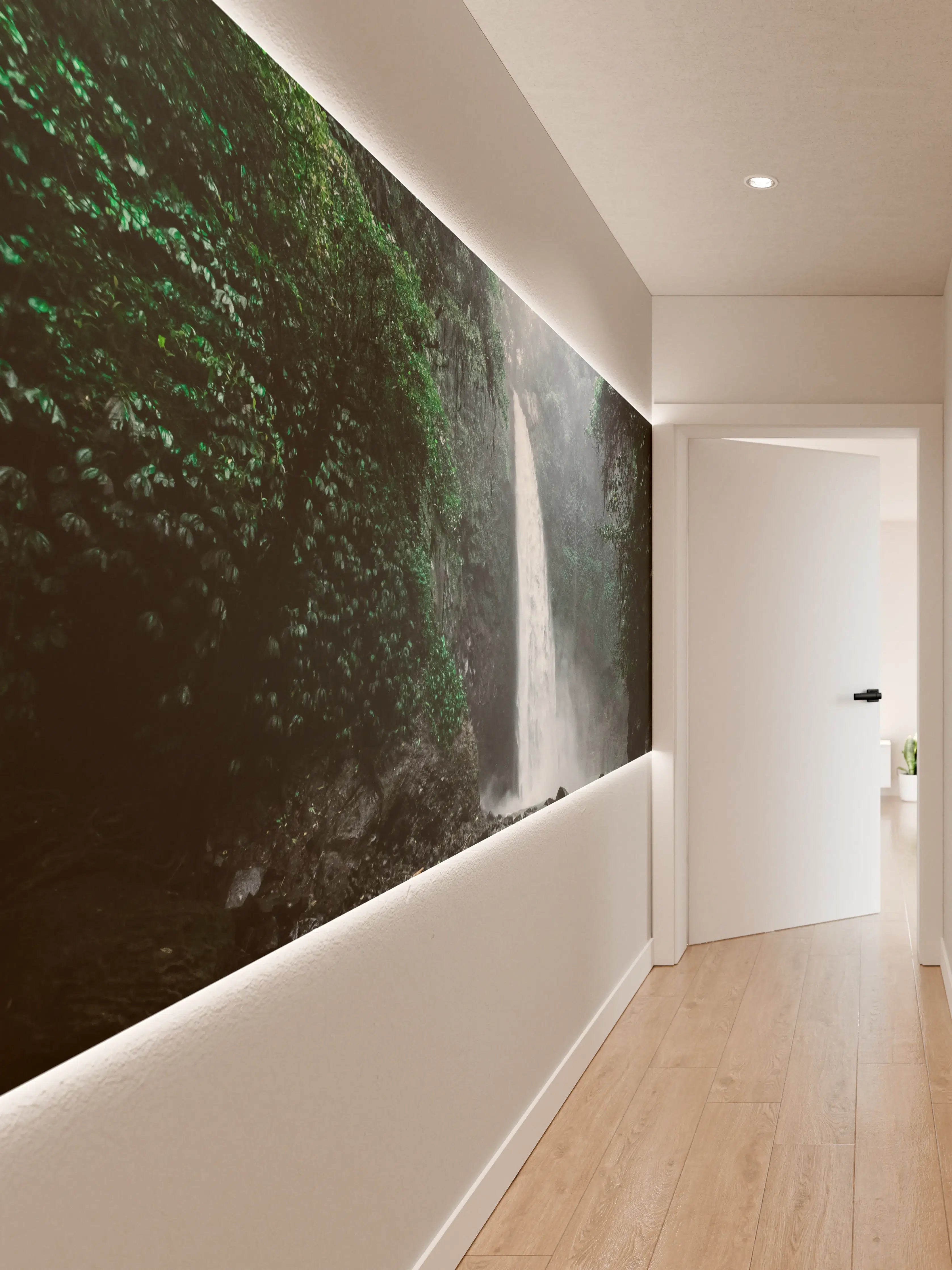 Wandverkleidung Flur - Grauer Wasserfall im weißen Nebel