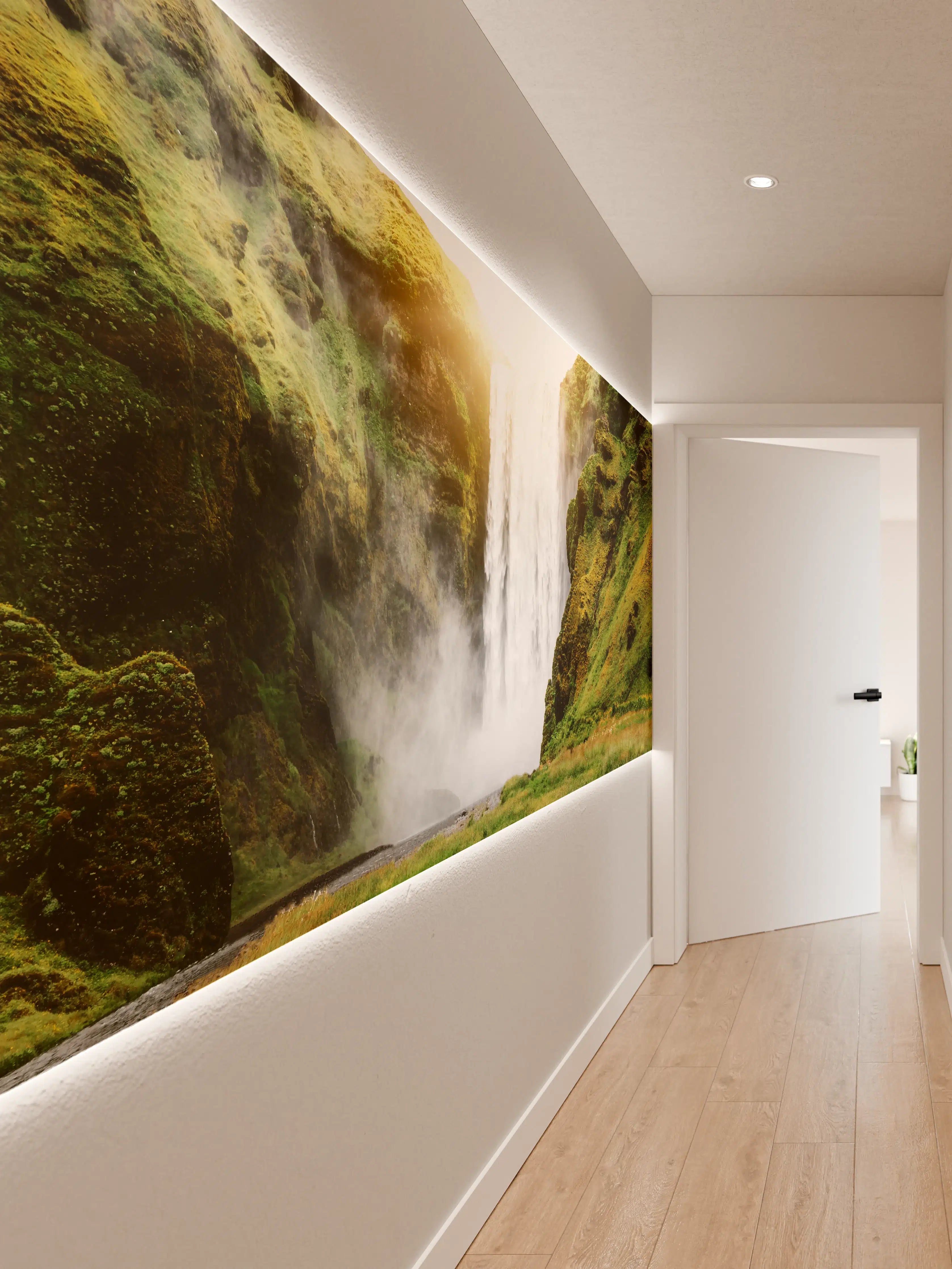 Wandverkleidung Flur - Grauer Wasserfall in Islands Weißen