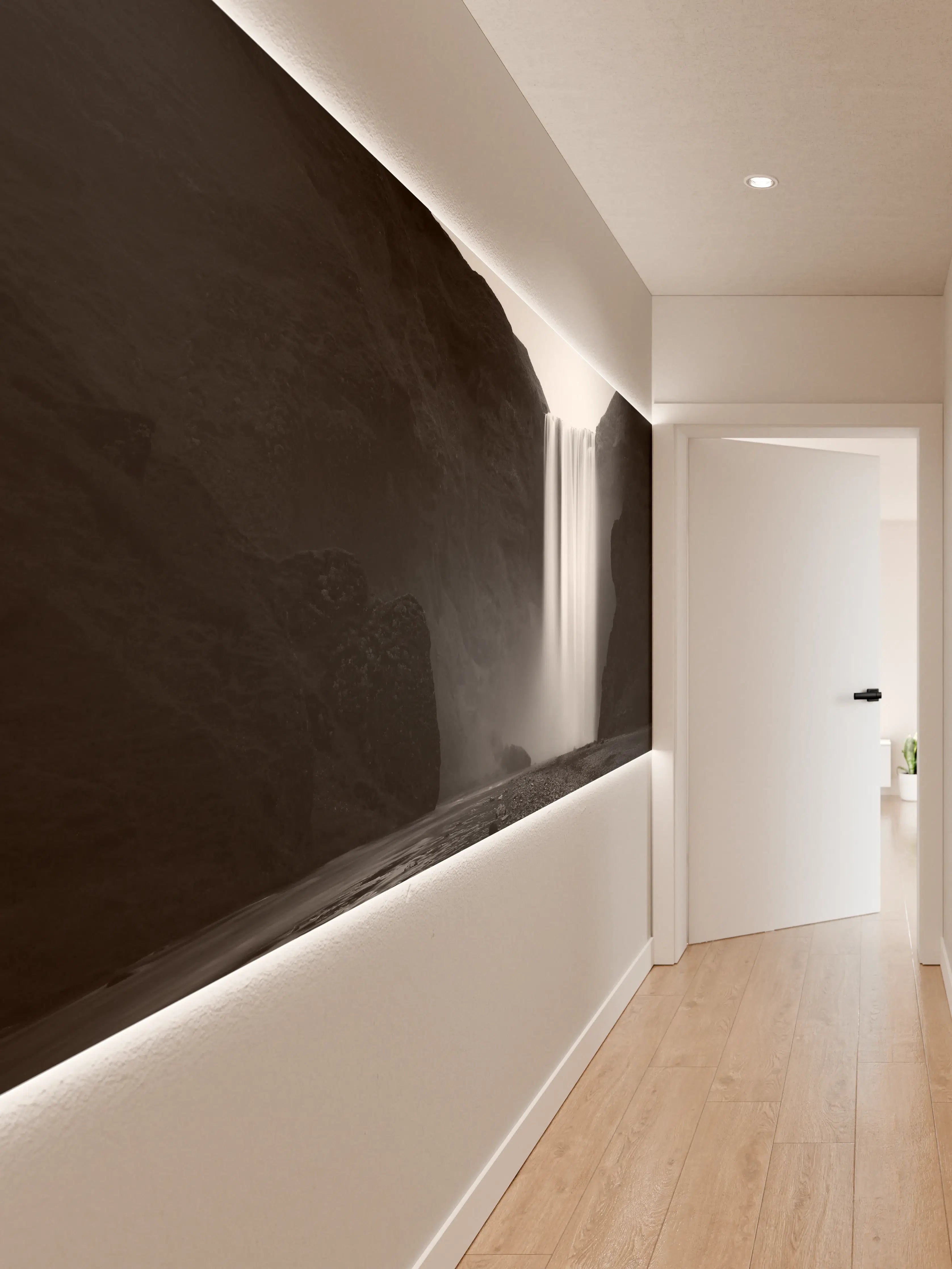 Wandverkleidung Flur - Grauer Wasserfall in Schwarz-Weiß