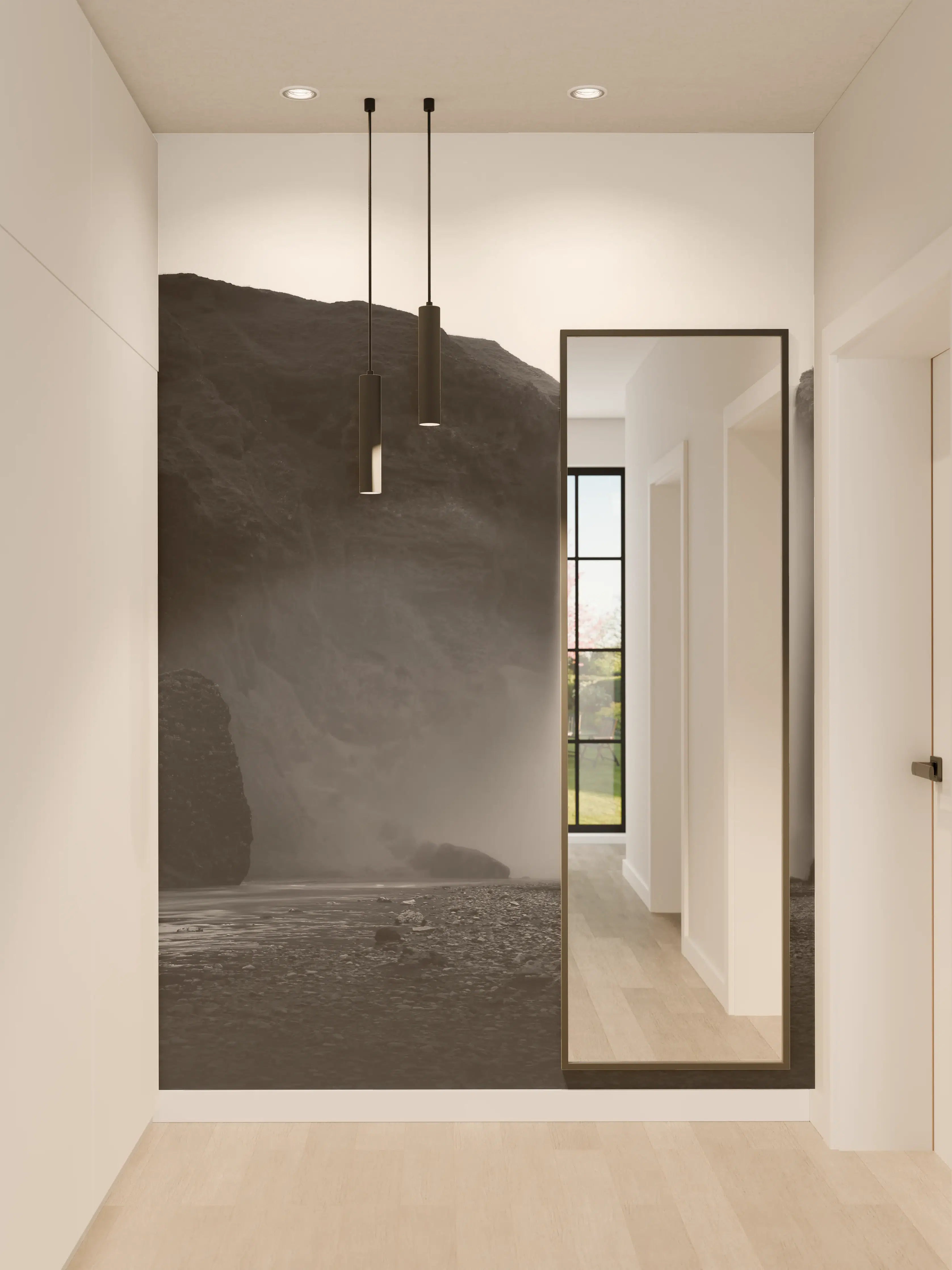 Wandverkleidung Flur - Grauer Wasserfall in Schwarz-Weiß