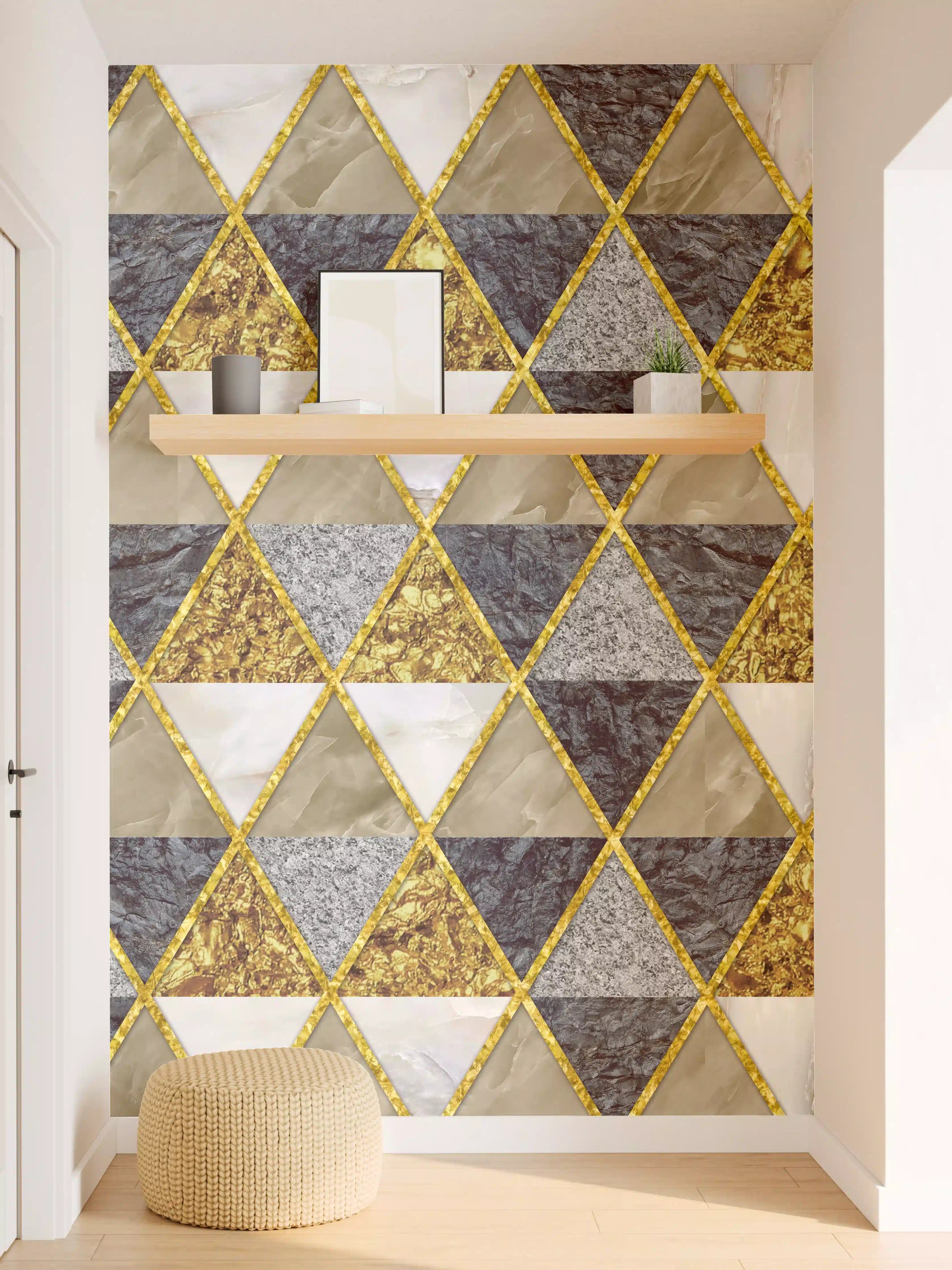 Wandverkleidung Flur - Graues Mosaik mit Goldakzenten