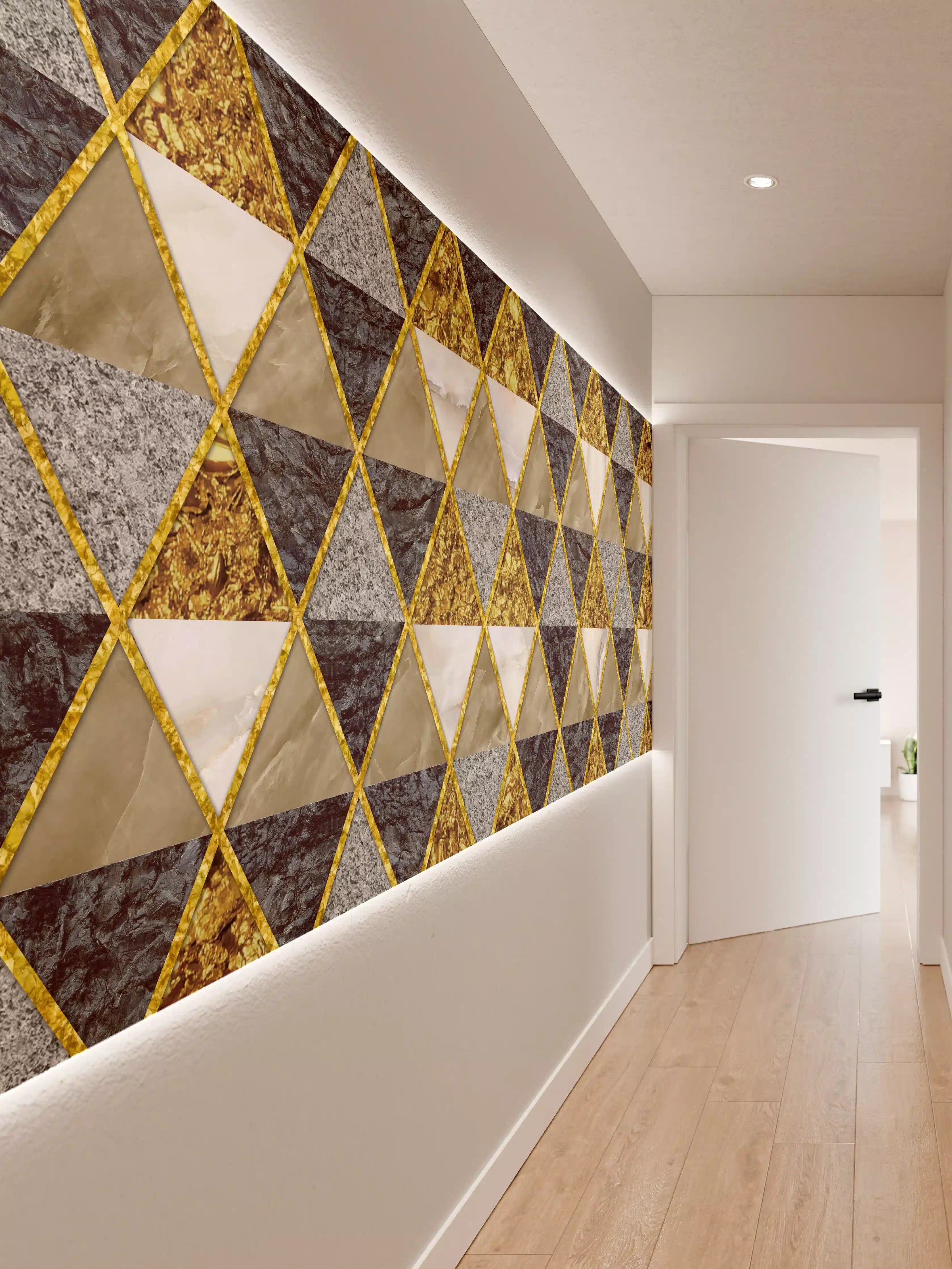 Wandverkleidung Flur - Graues Mosaik mit Goldakzenten