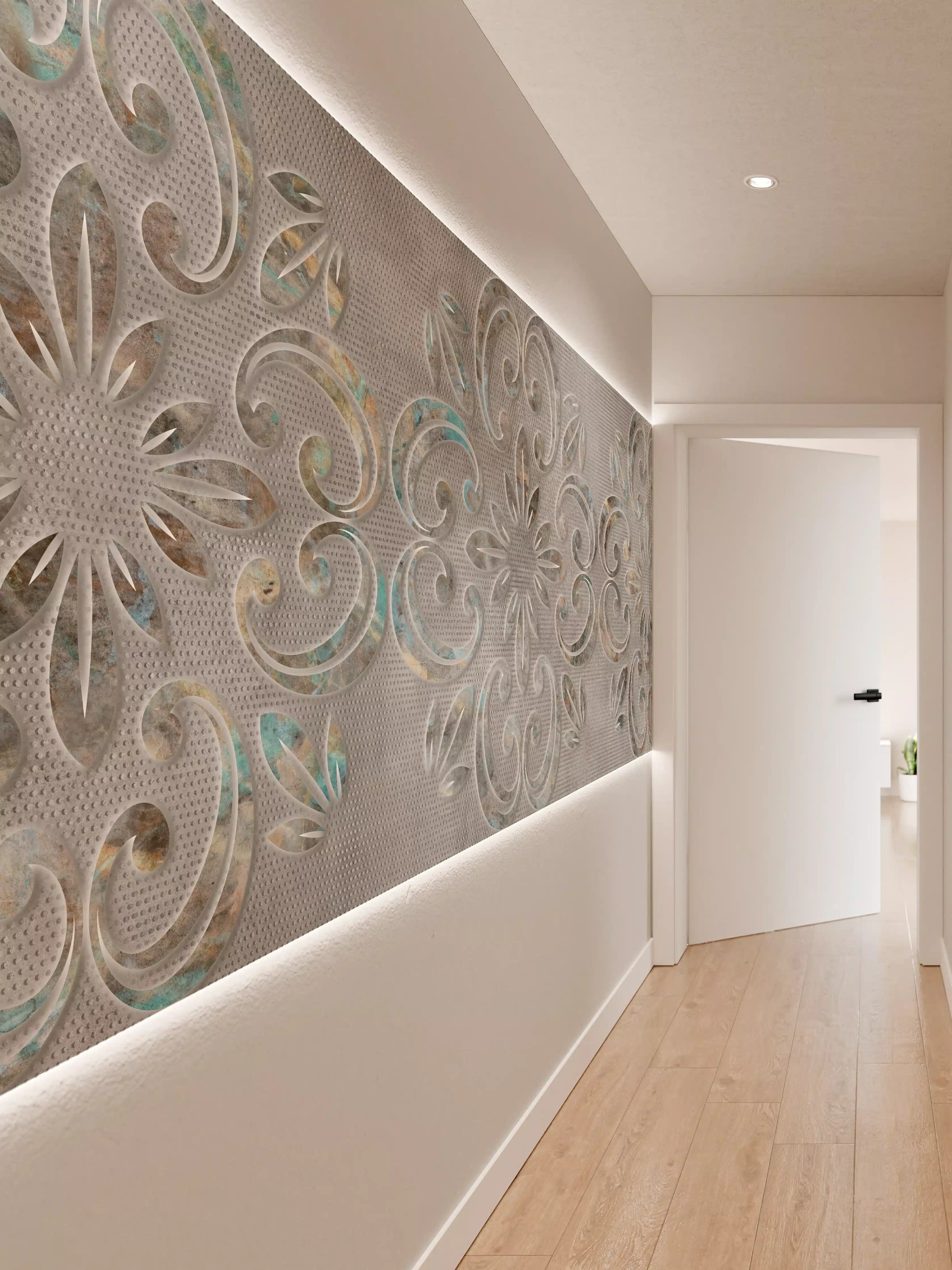Wandverkleidung Flur - Graues Ornamentmuster - Zementwandtextur