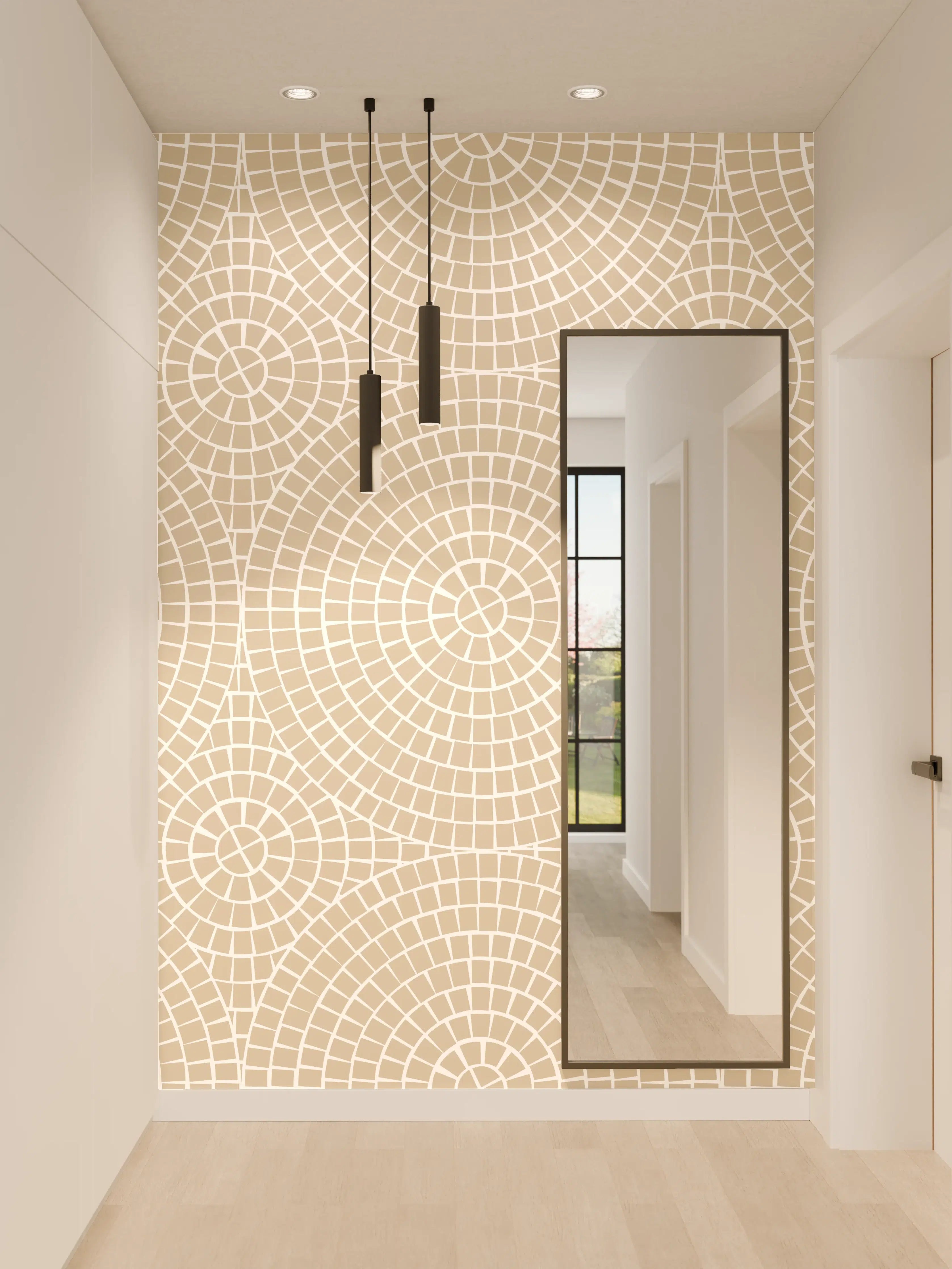 Wandverkleidung Flur - Graues geometrisches Muster in Beige