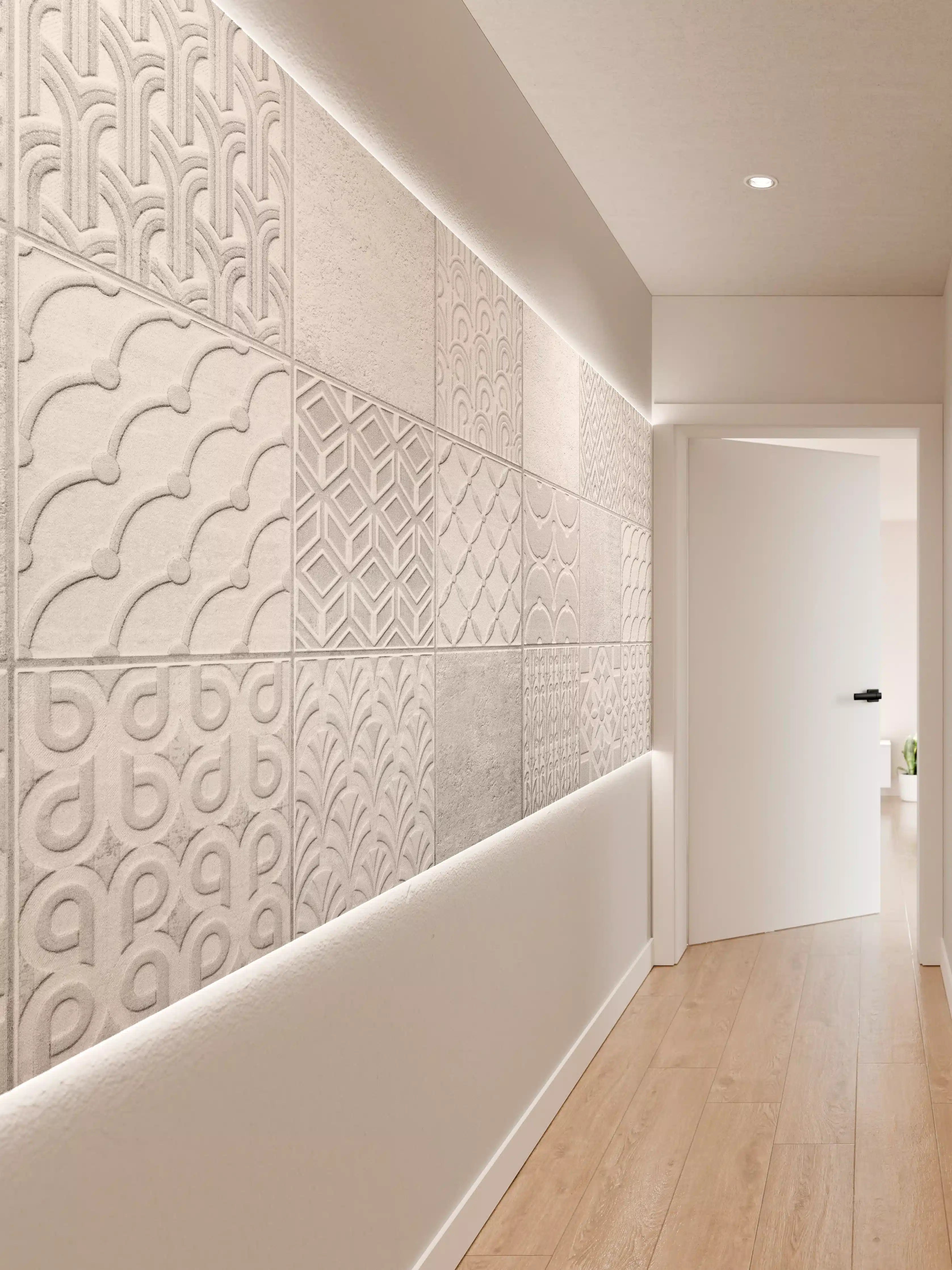 Wandverkleidung Flur - Graues weißes Vintage Mosaikmotiv
