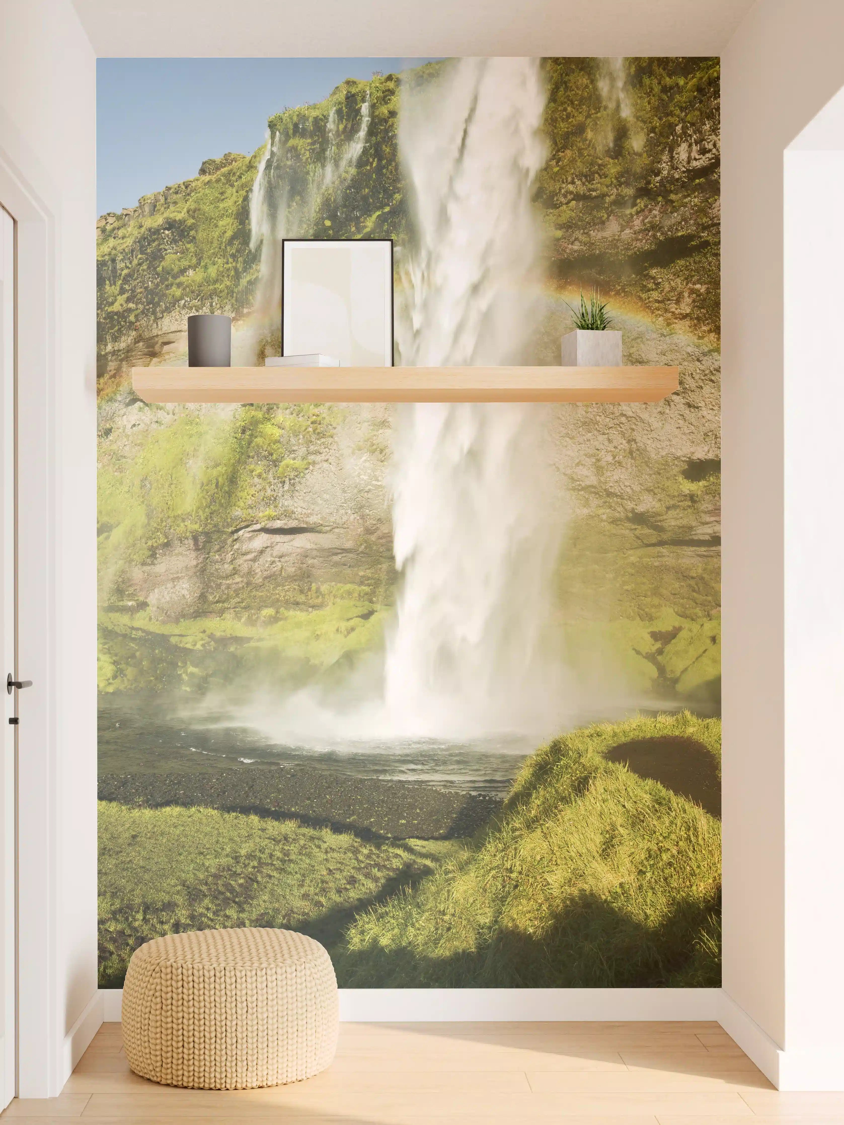 Wandverkleidung Flur - Graufarbener Wasserfall mit Regenbogenzauber