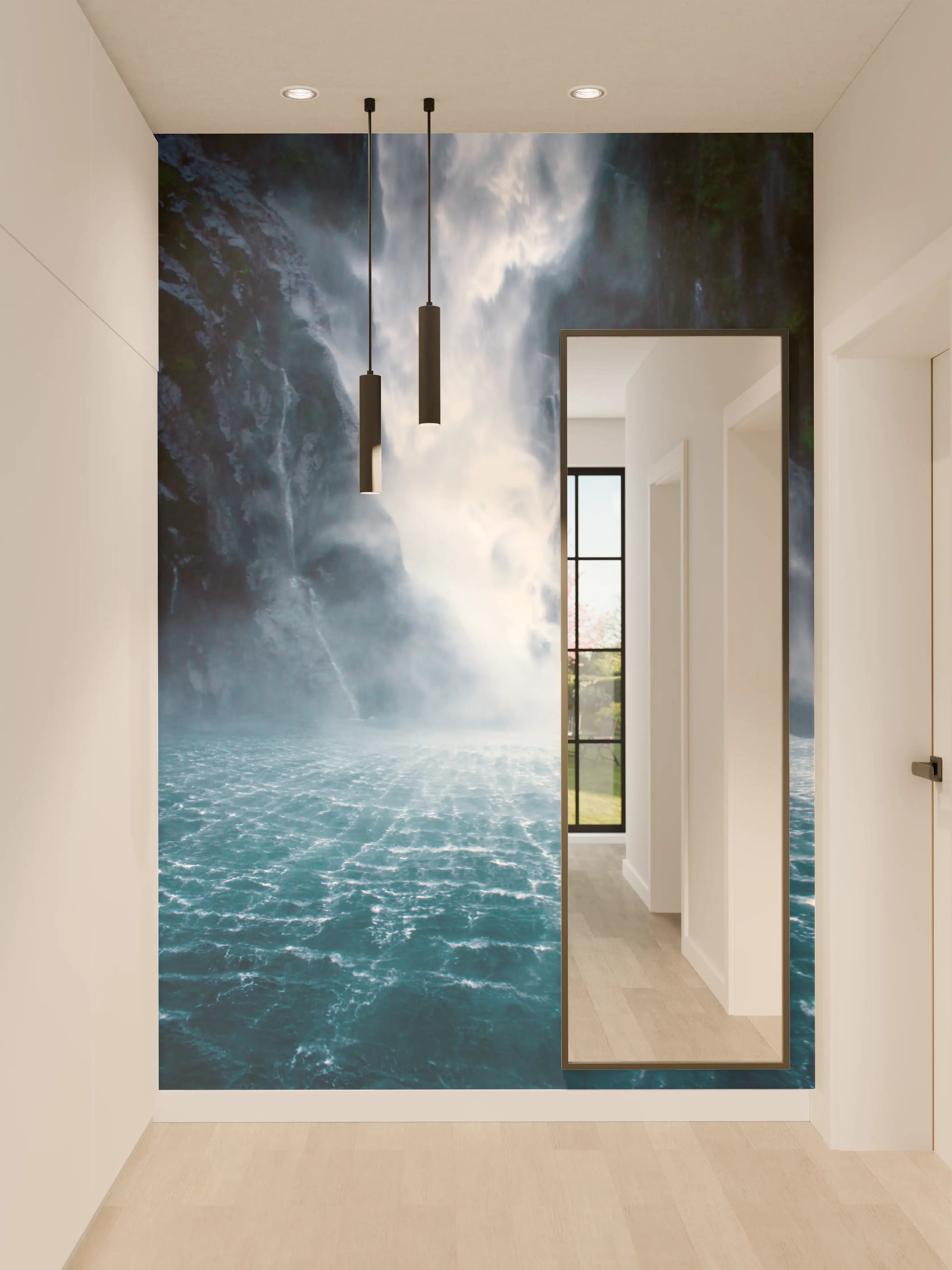 Wandverkleidung Flur - Grauweißer Wasserfall in natürlichem Ambiente