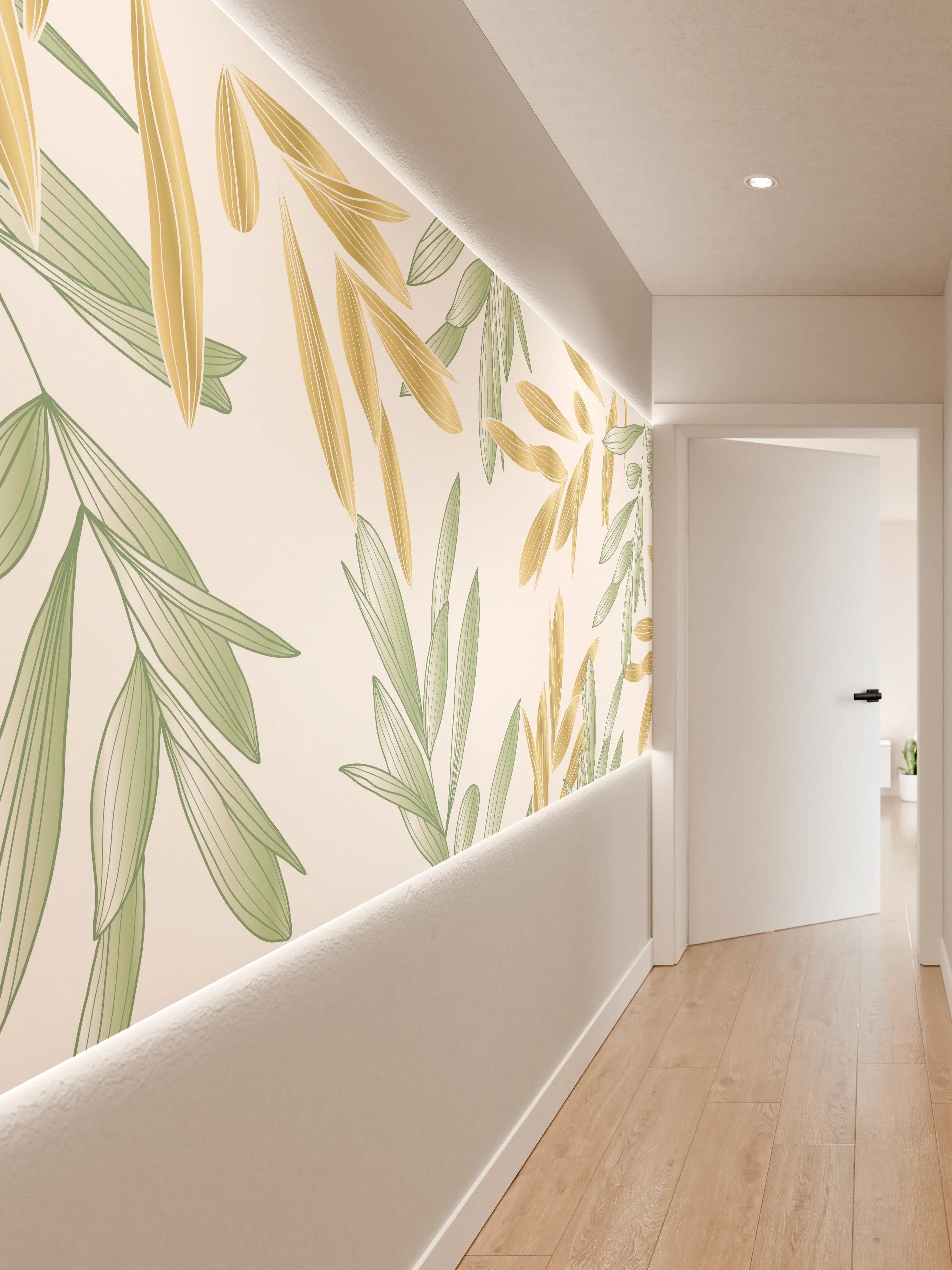 Wandverkleidung Flur - Grüne Olivenzweige Muster
