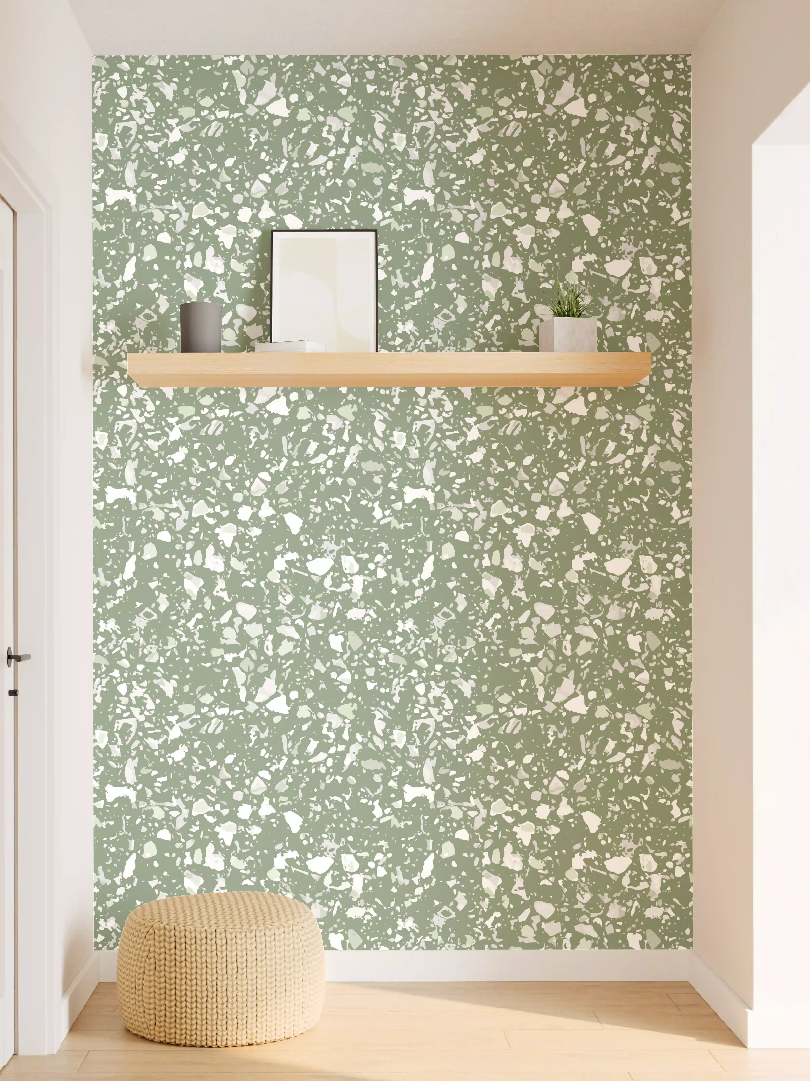 Wandverkleidung Flur - Grünes Mauerbild mit Sprenkel-Textur