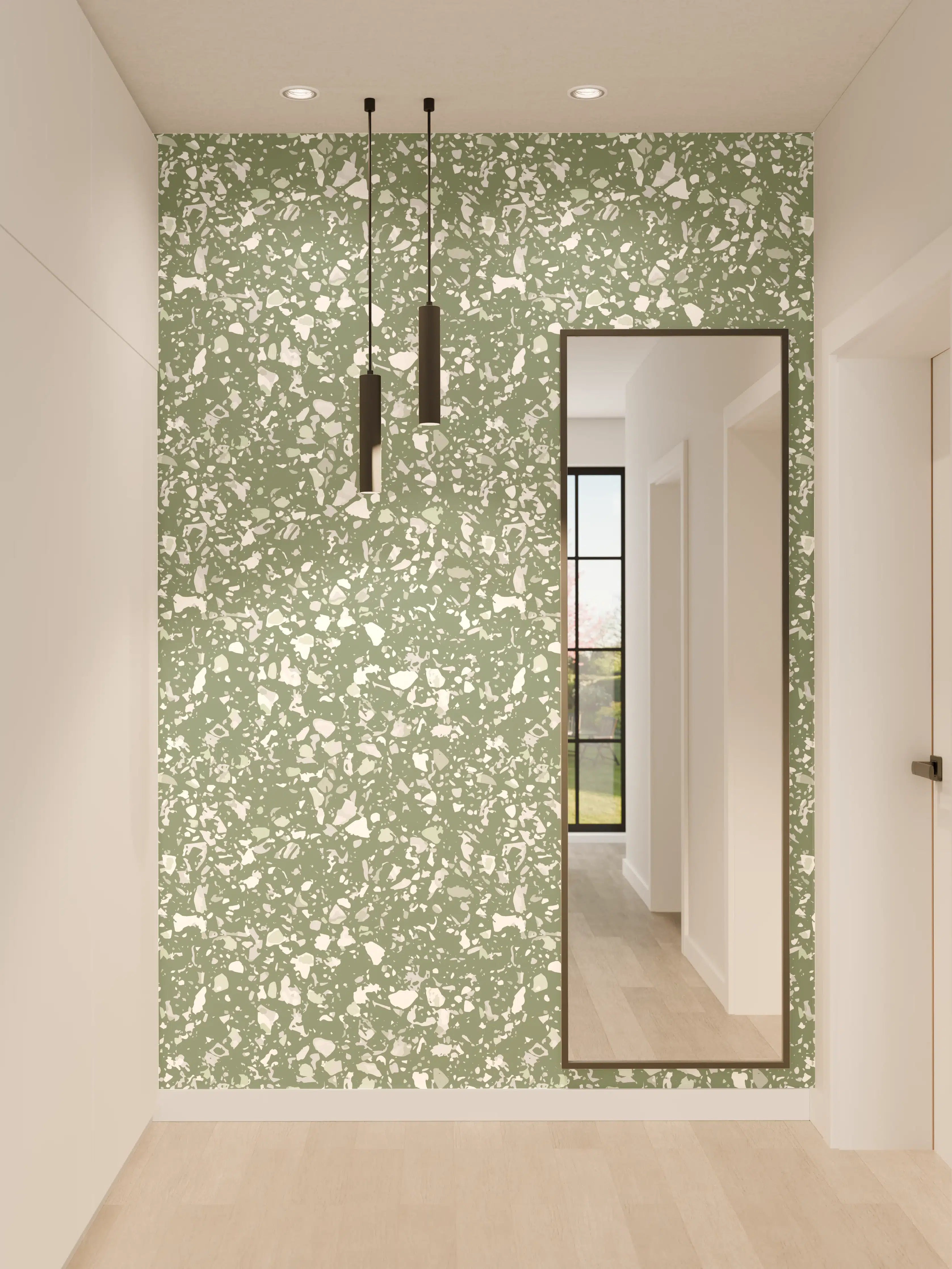 Wandverkleidung Flur - Grünes Mauerbild mit Sprenkel-Textur