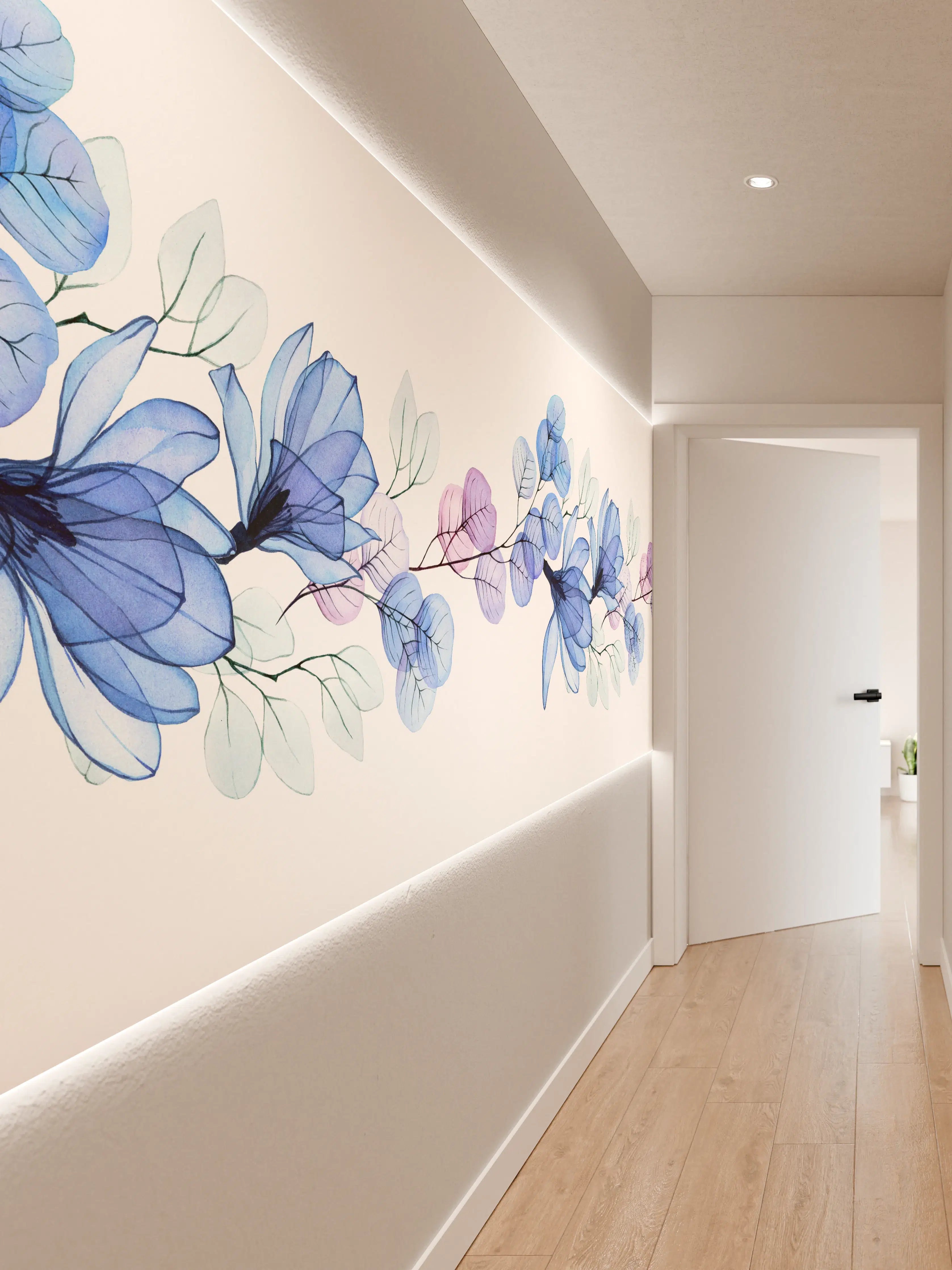 Wandverkleidung Flur - Harmonie aus Blau und Lila