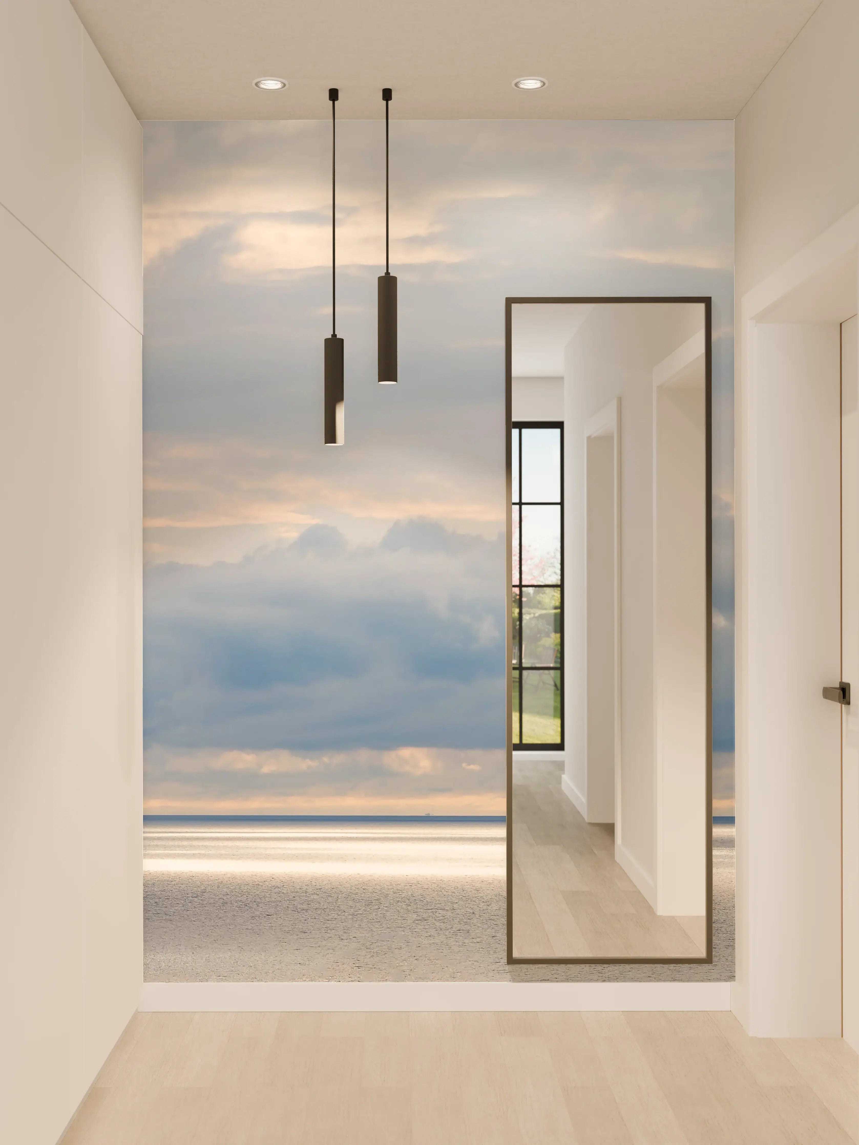 Wandverkleidung Flur - Harmonisches Blau-Grau-Meerespanorama