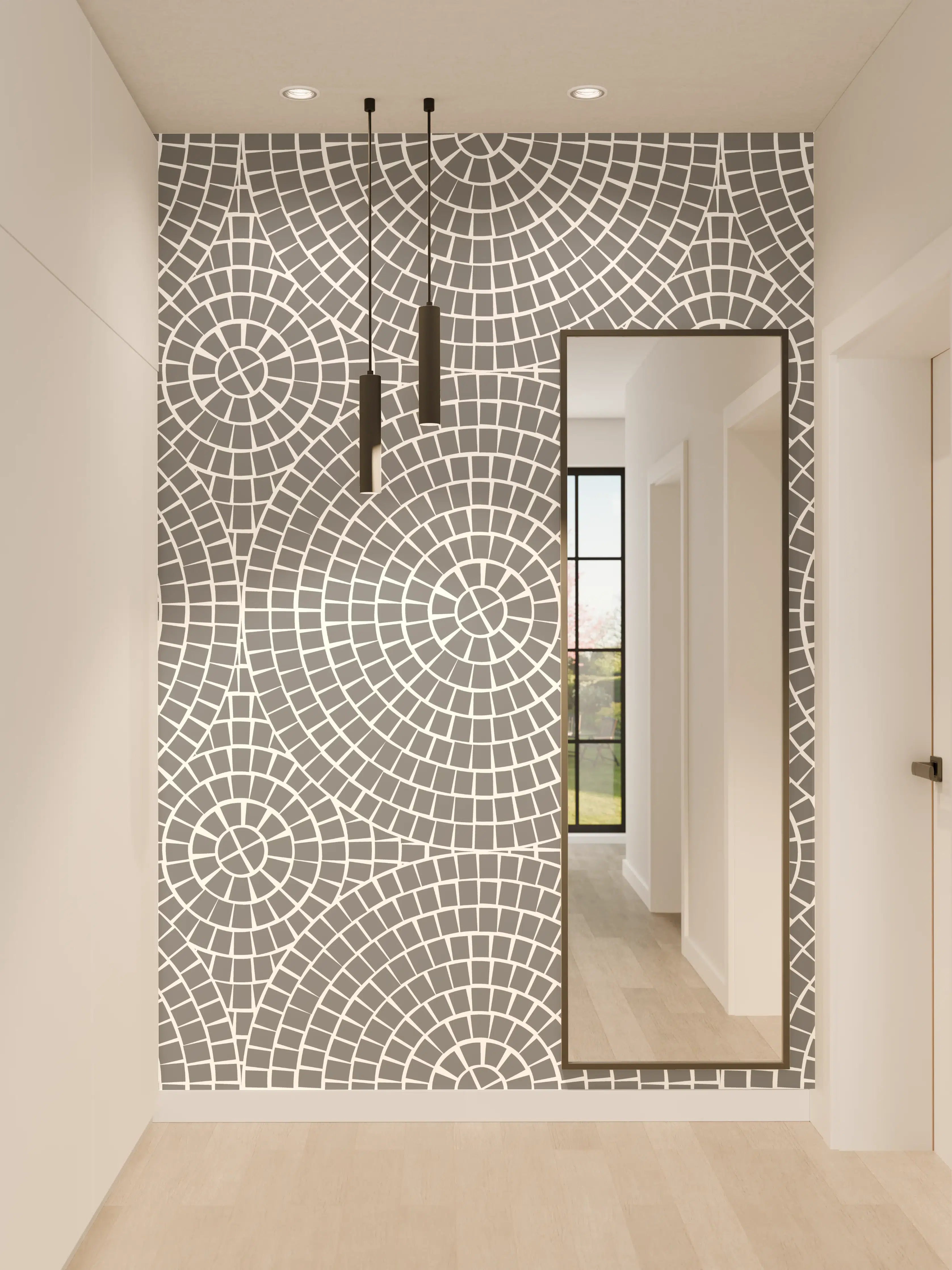 Wandverkleidung Flur - Harmonisches geometrisches Muster in Grautönen