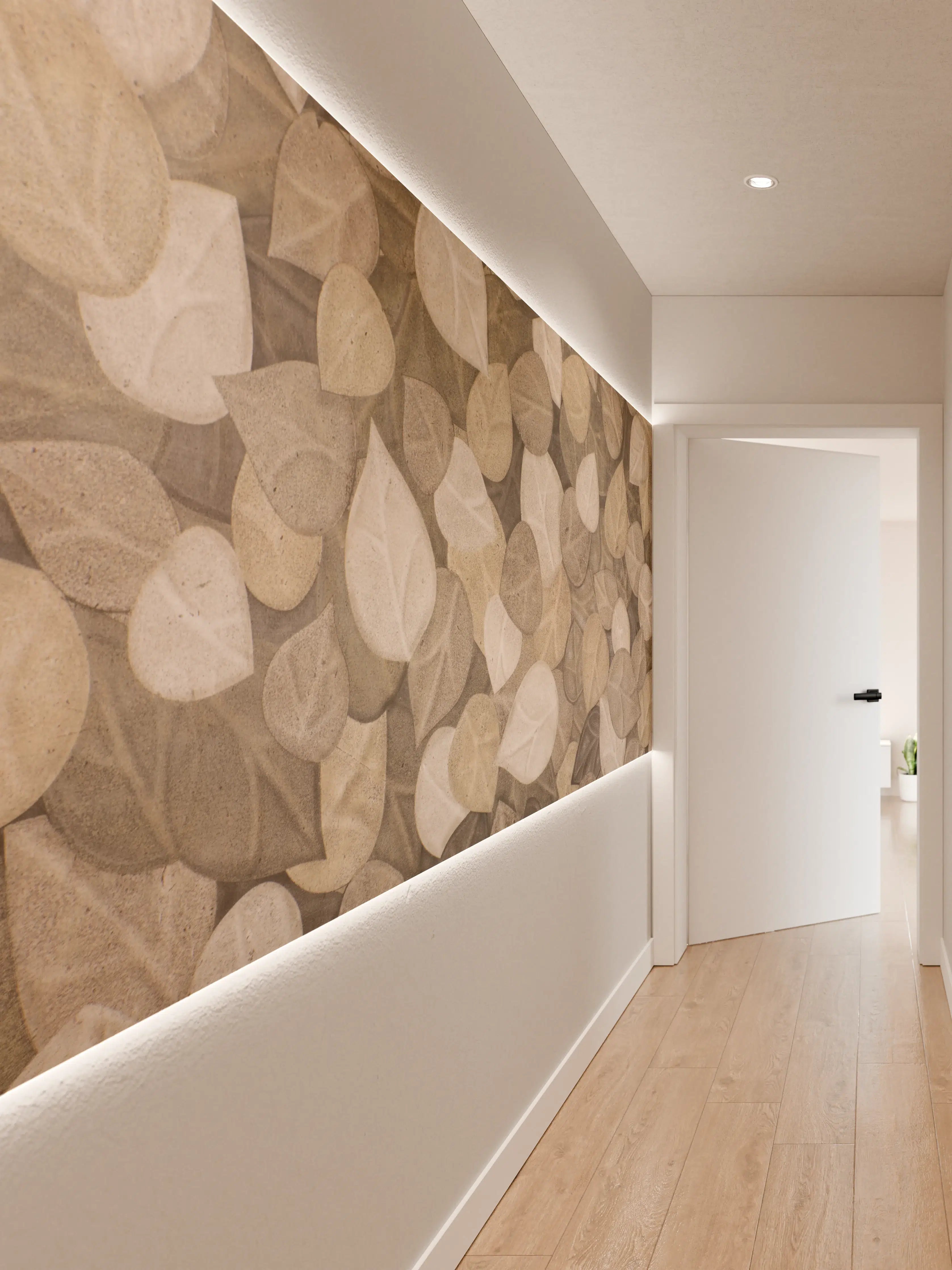 Wandverkleidung Flur - Helle Blätter Wanddekoration