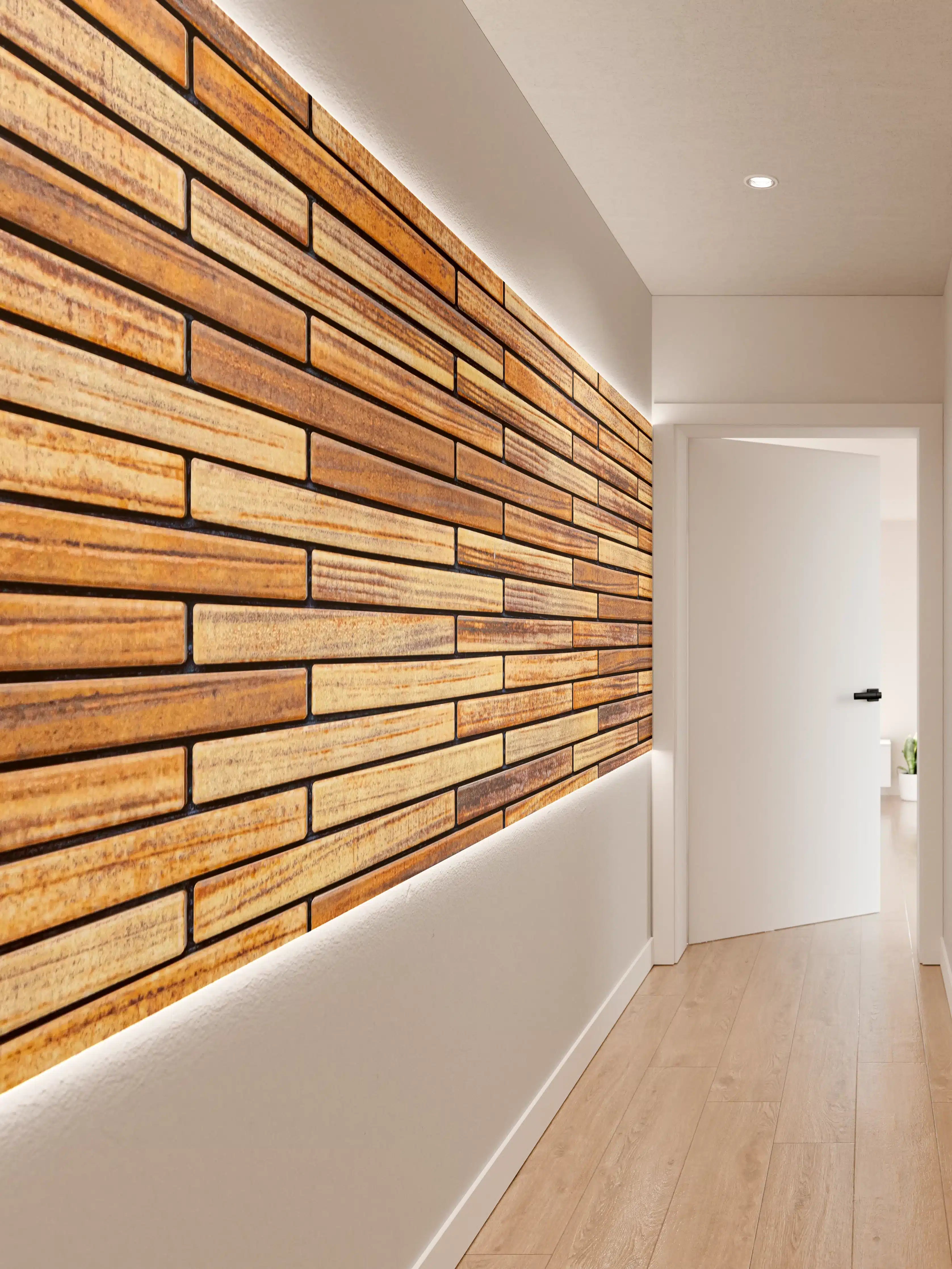 Wandverkleidung Flur - Helle Holzfliesen Wand
