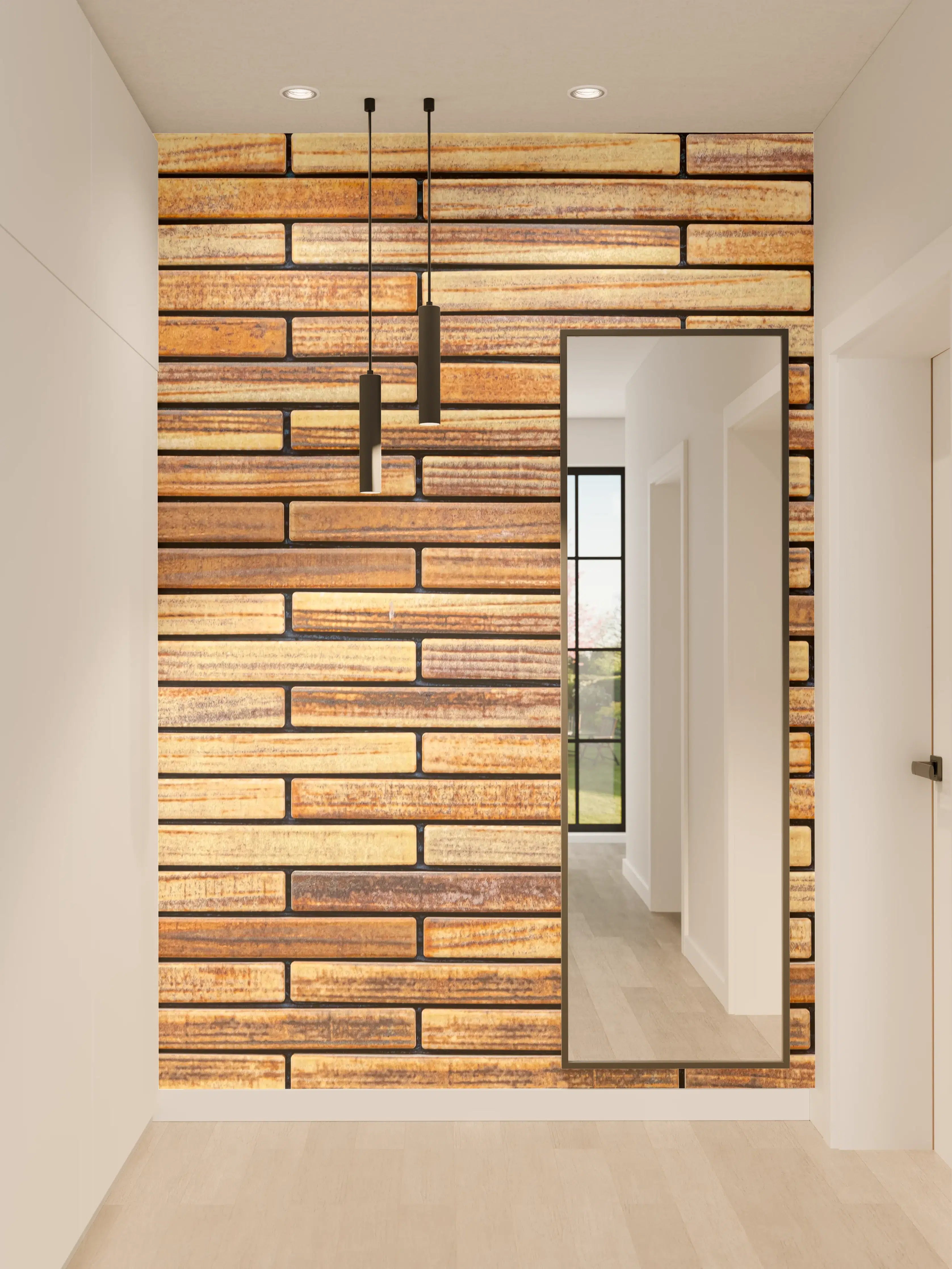 Wandverkleidung Flur - Helle Holzfliesen Wand