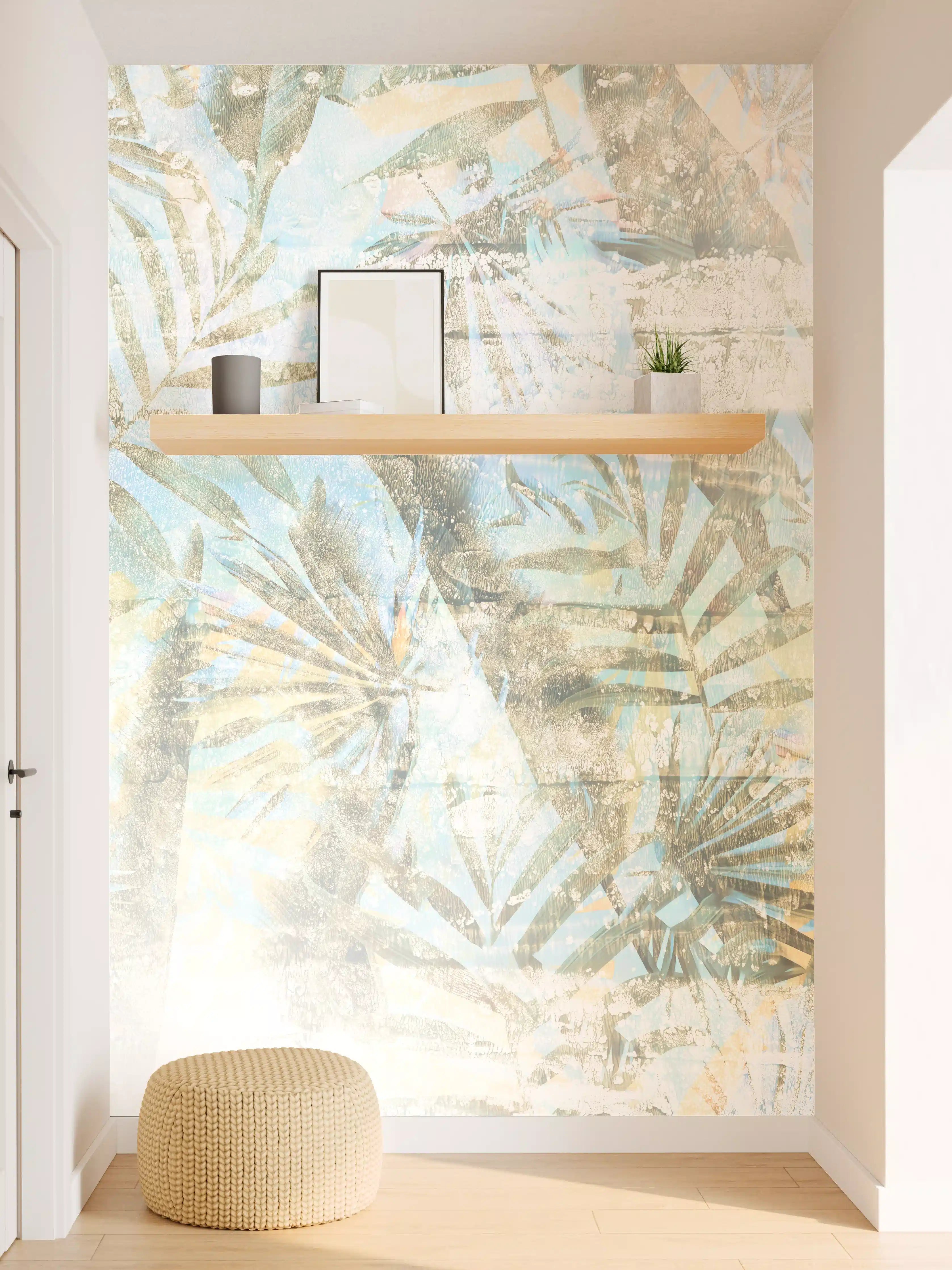 Wandverkleidung Flur - Helle tropische Blättermustermotiv